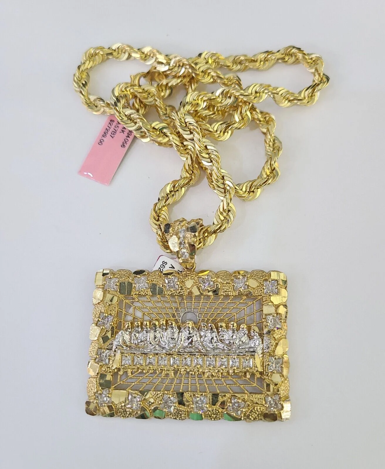 Real 14k Solid Rope Chain Last Supper Charm Set 6mm 18"-30" Necklace Gold - Image 4