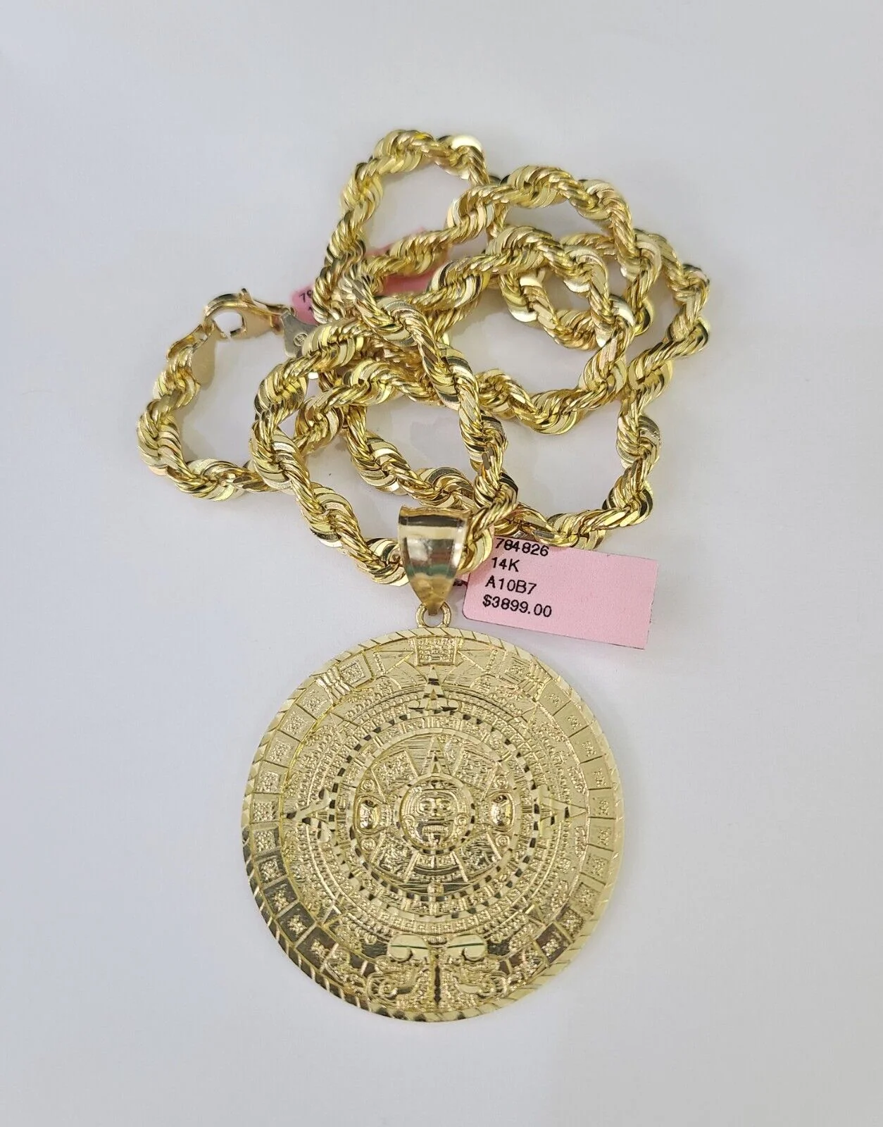 Real 14k Solid Rope Chain Mayan Calendar Charm Set 6mm 18"-30" Necklace Gold - Image 6