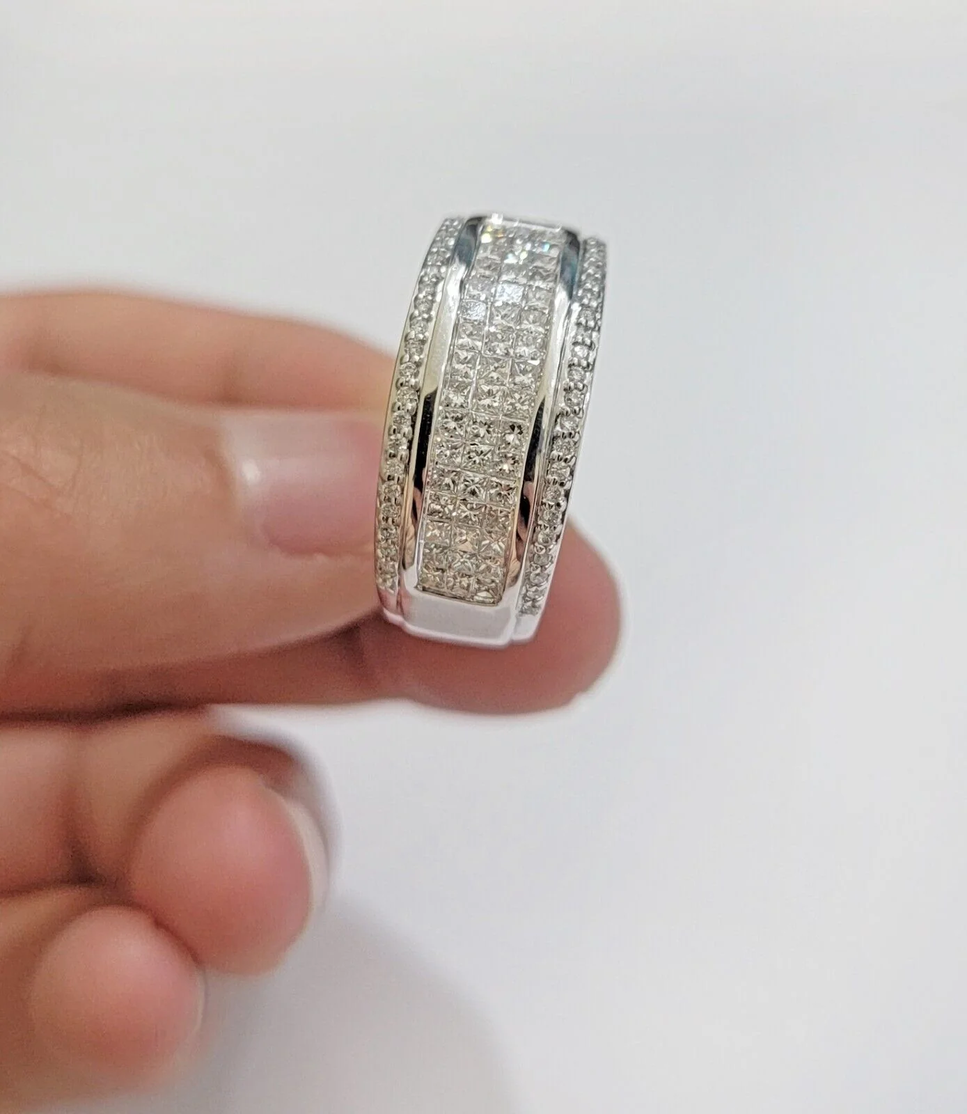 Real 14k White Diamond Ring Mens Band  0.97 Ct Princess Cut Wedding Engagement - Image 2