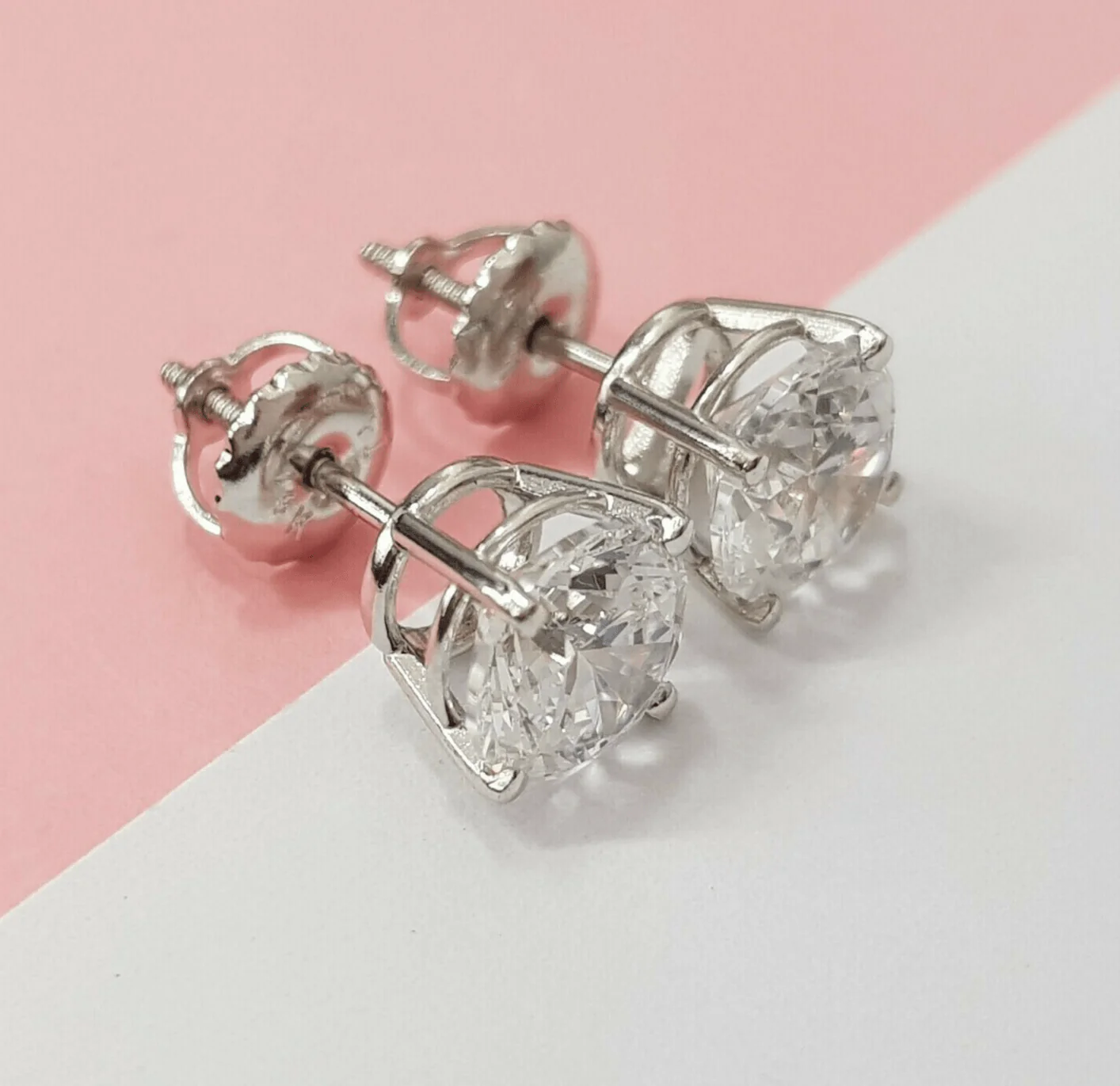 Real 14k White Gold 1CT Diamonds Stud Earring 1/2 CT each VS diamond Lab Created - Image 3