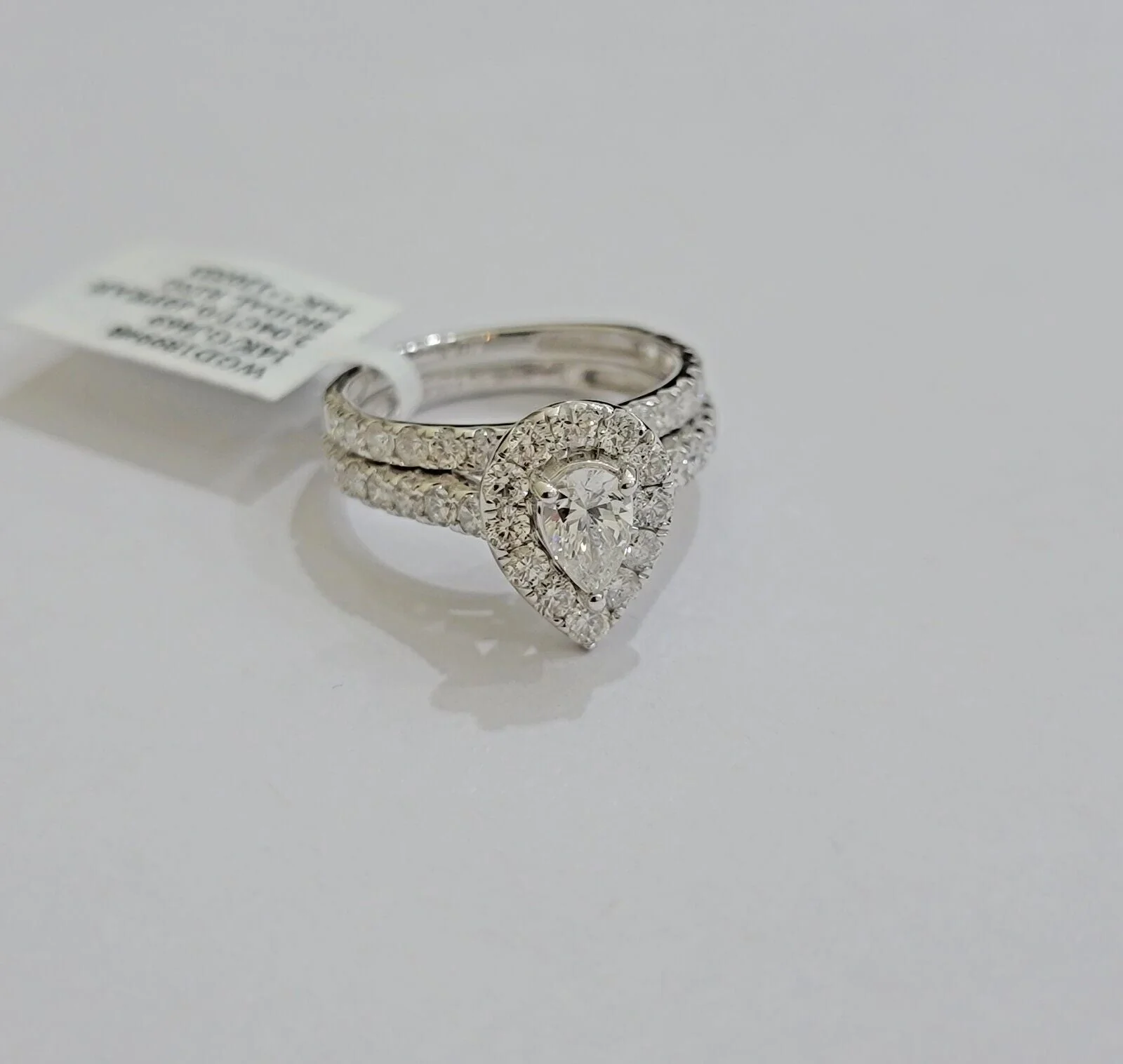 Real 14k White Gold 2CT Diamond Ladies Ring Engagement Wedding Pear SET Genuine - Image 2