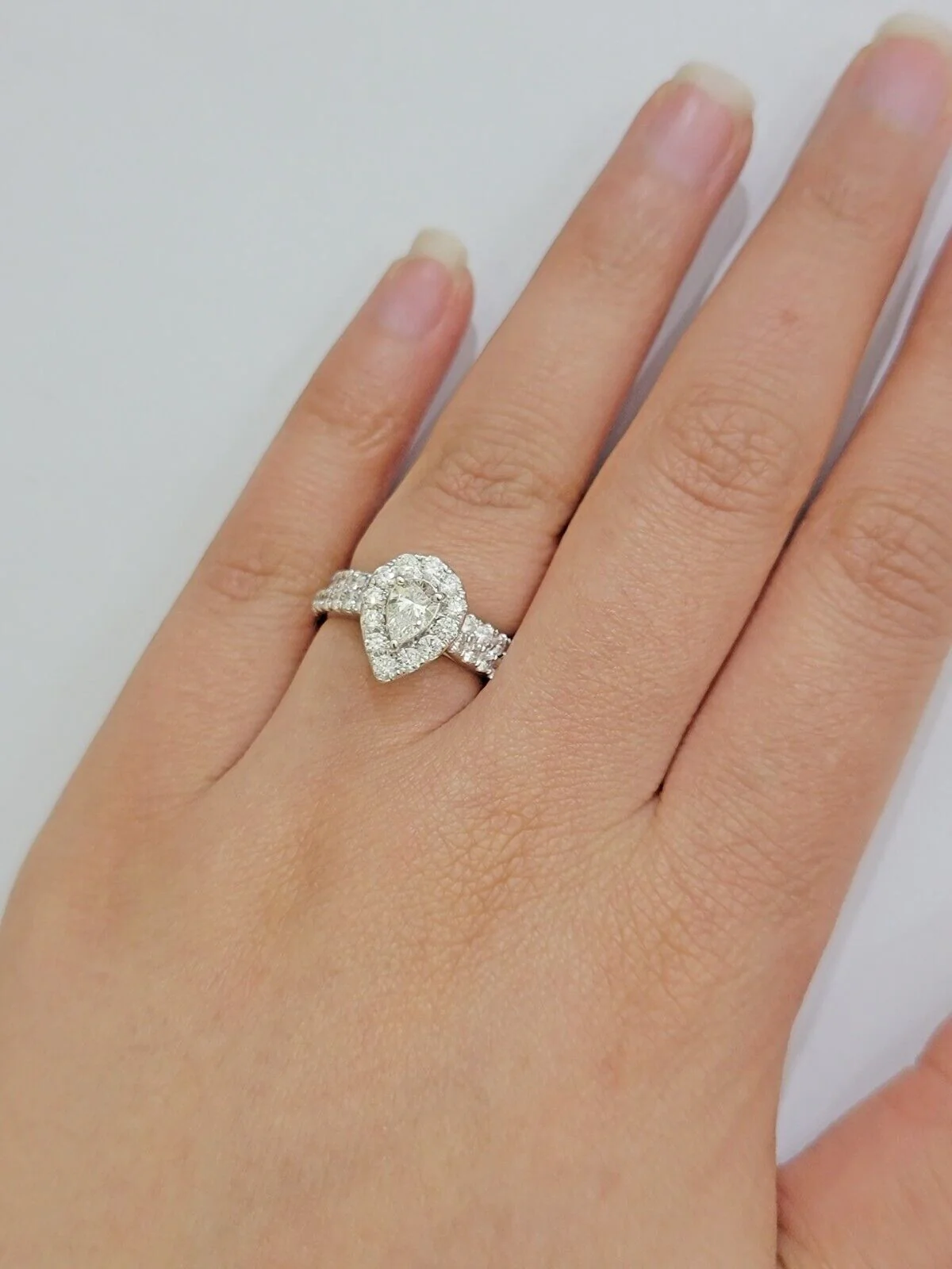 Real 14k White Gold 2CT Diamond Ladies Ring Engagement Wedding Pear SET Genuine - Image 4