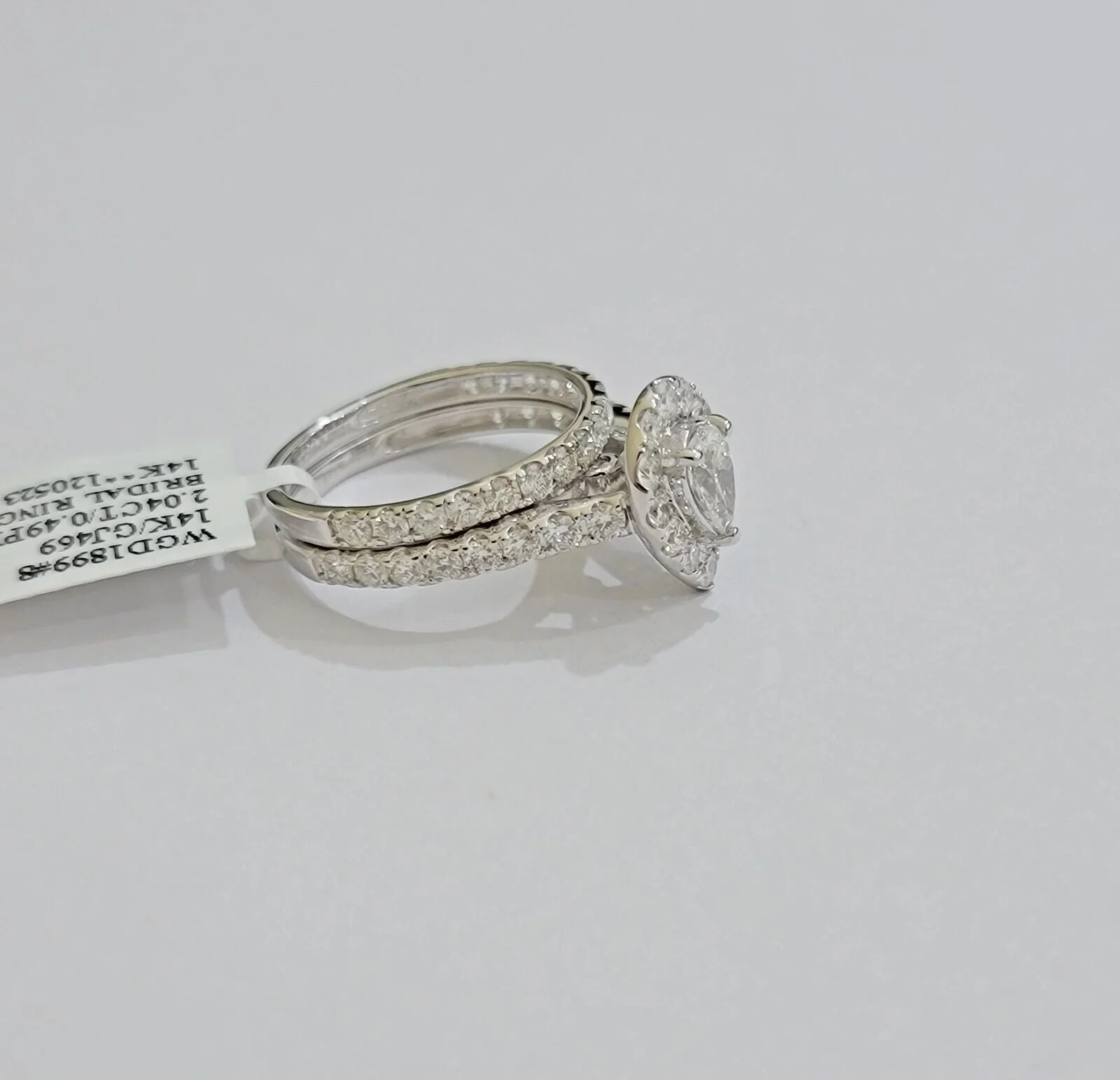Real 14k White Gold 2CT Diamond Ladies Ring Engagement Wedding Pear SET Genuine - Image 5