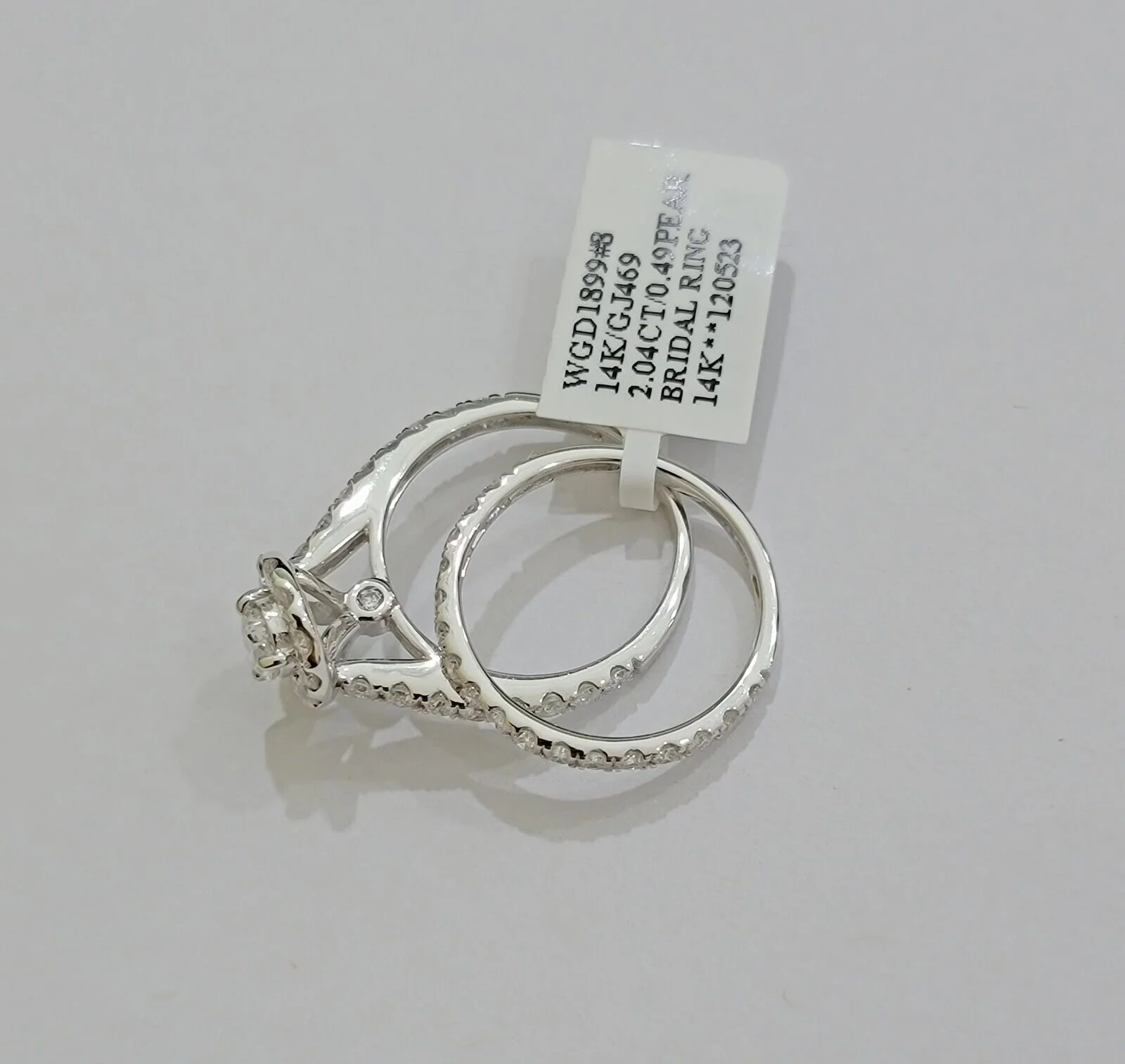 Real 14k White Gold 2CT Diamond Ladies Ring Engagement Wedding Pear SET Genuine - Image 7
