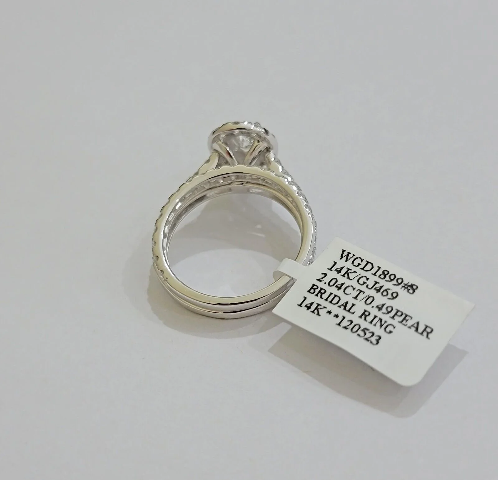 Real 14k White Gold 2CT Diamond Ladies Ring Engagement Wedding Pear SET Genuine - Image 8