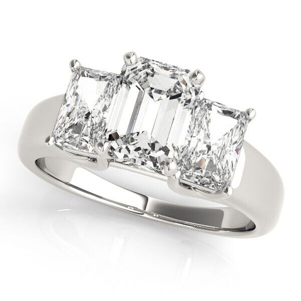 Real 14k White Gold IGI Certified 3 Stone Diamond Ring 3CT Lab Created Round VS Ring Sizes 6,7,8,9,10,11 & 12