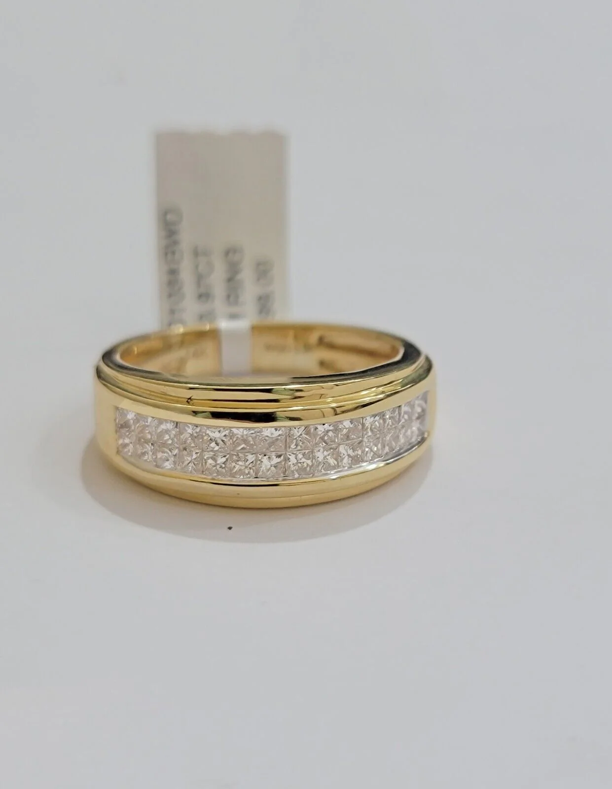 Real 14k Yellow Diamond Ring Mens Band 0.97 Ct Princess Cut Wedding Engagement - Image 2