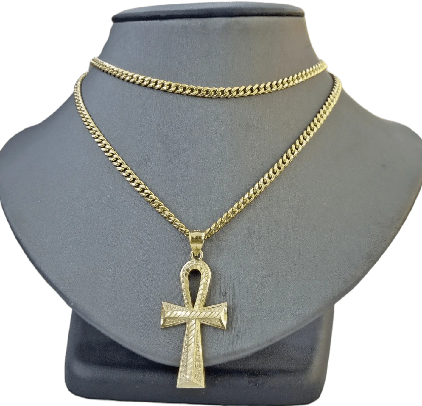 Real 14k Yellow Gold Ankh charm pendant 1.75 Inch Diamond Cuts Charm for Chains - Image 3