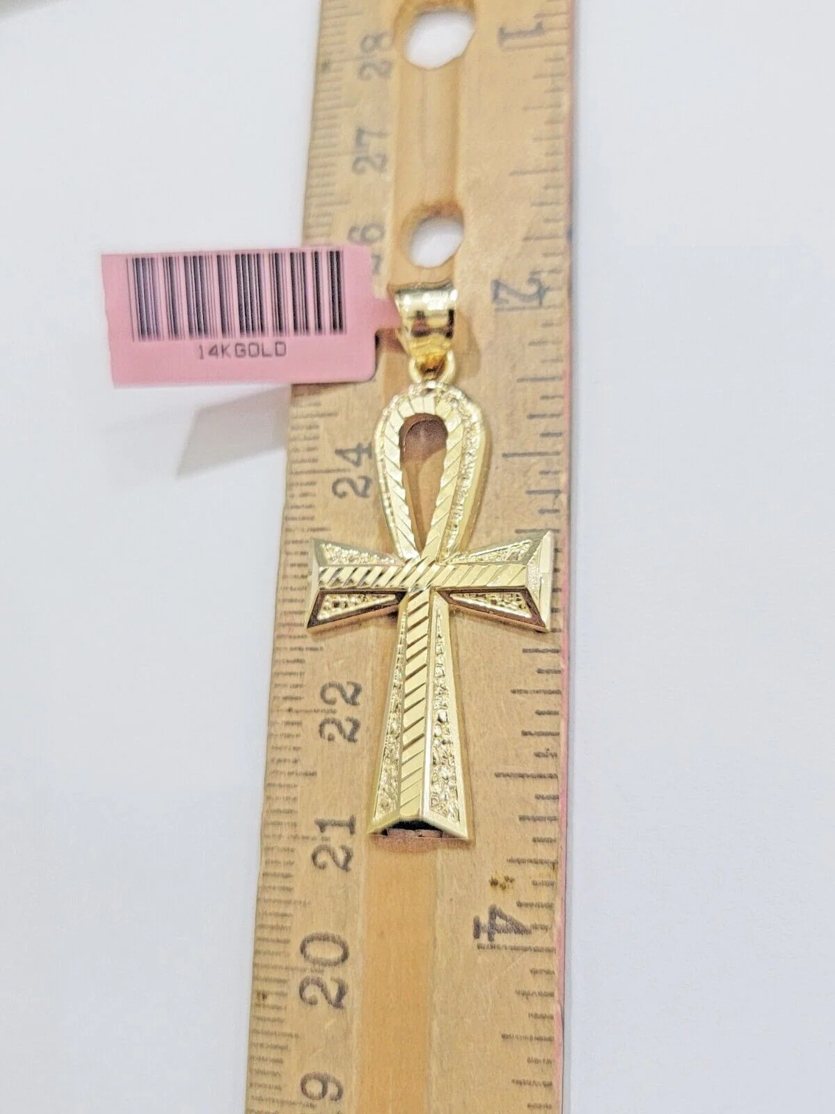 Real 14k Yellow Gold Ankh charm pendant 1.75 Inch Diamond Cuts Charm for Chains - Image 4