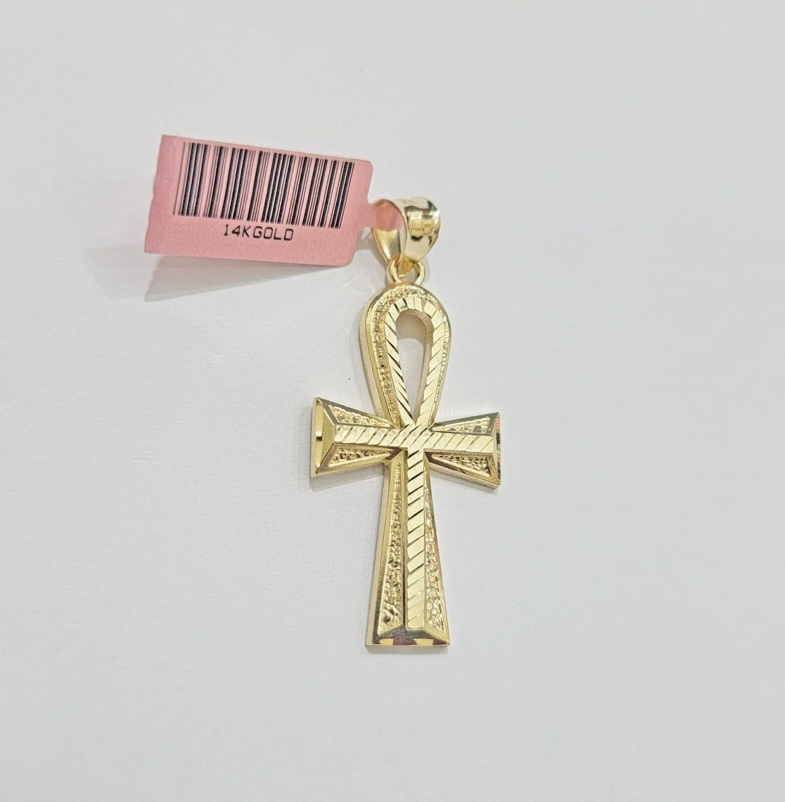 Real 14k Yellow Gold Ankh charm pendant 1.75 Inch Diamond Cuts Charm for Chains - Image 5