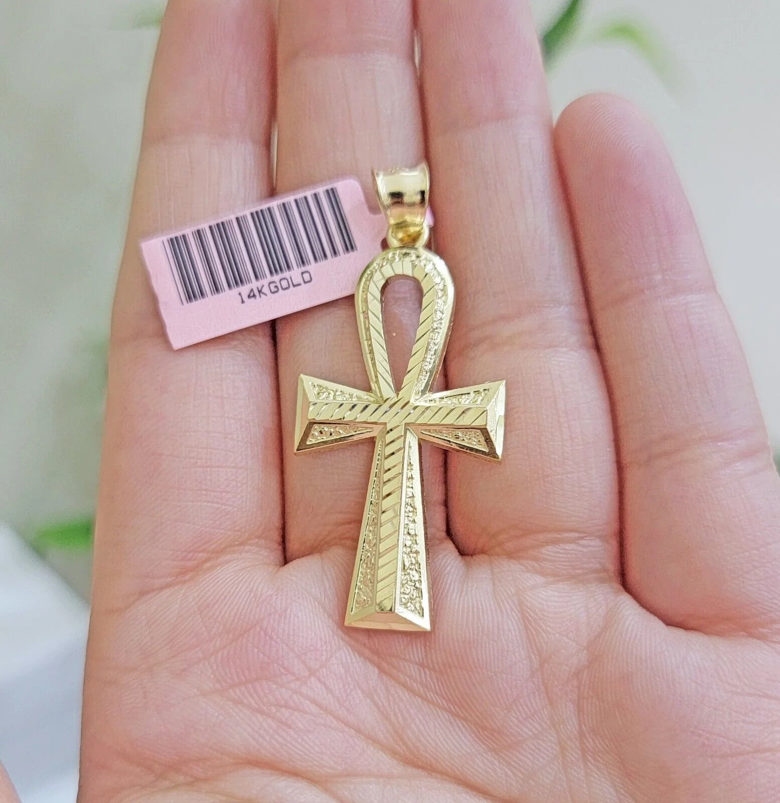 Real 14k Yellow Gold Ankh charm pendant 1.75 Inch Diamond Cuts Charm for Chains - Image 6