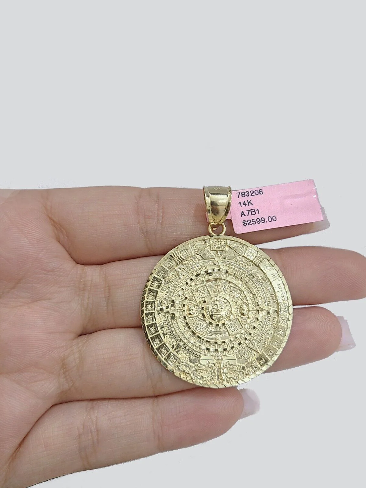 Real 14K Yellow Gold Aztec Calendar Charm Solid Pendant For Chain 14KT Necklace - Image 11