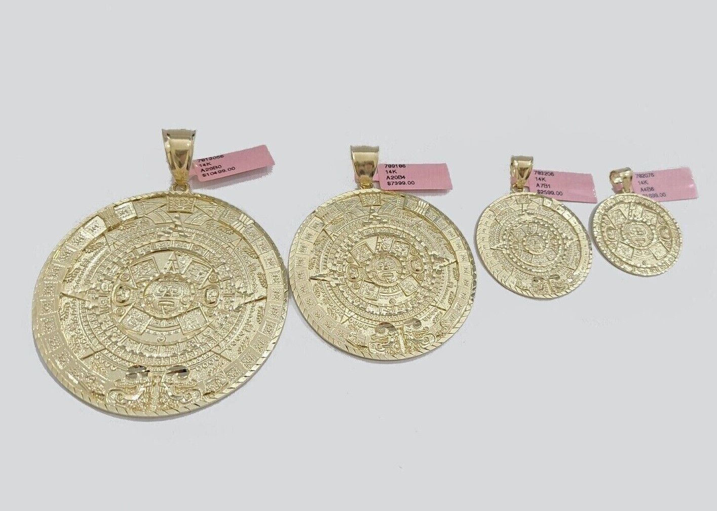 Real 14K Yellow Gold Aztec Calendar Charm Solid Pendant For Chain 14KT Necklace - Image 14