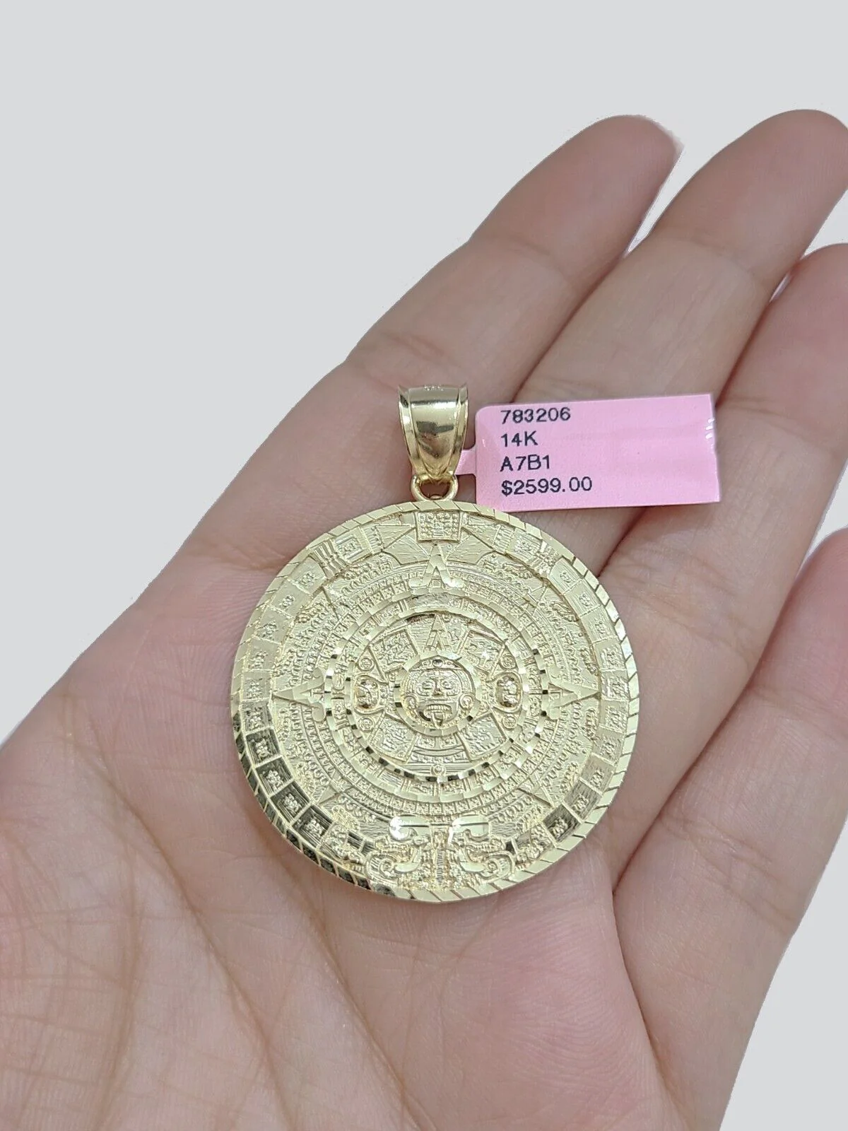 Real 14K Yellow Gold Aztec Calendar Charm Solid Pendant For Chain 14KT Necklace - Image 17