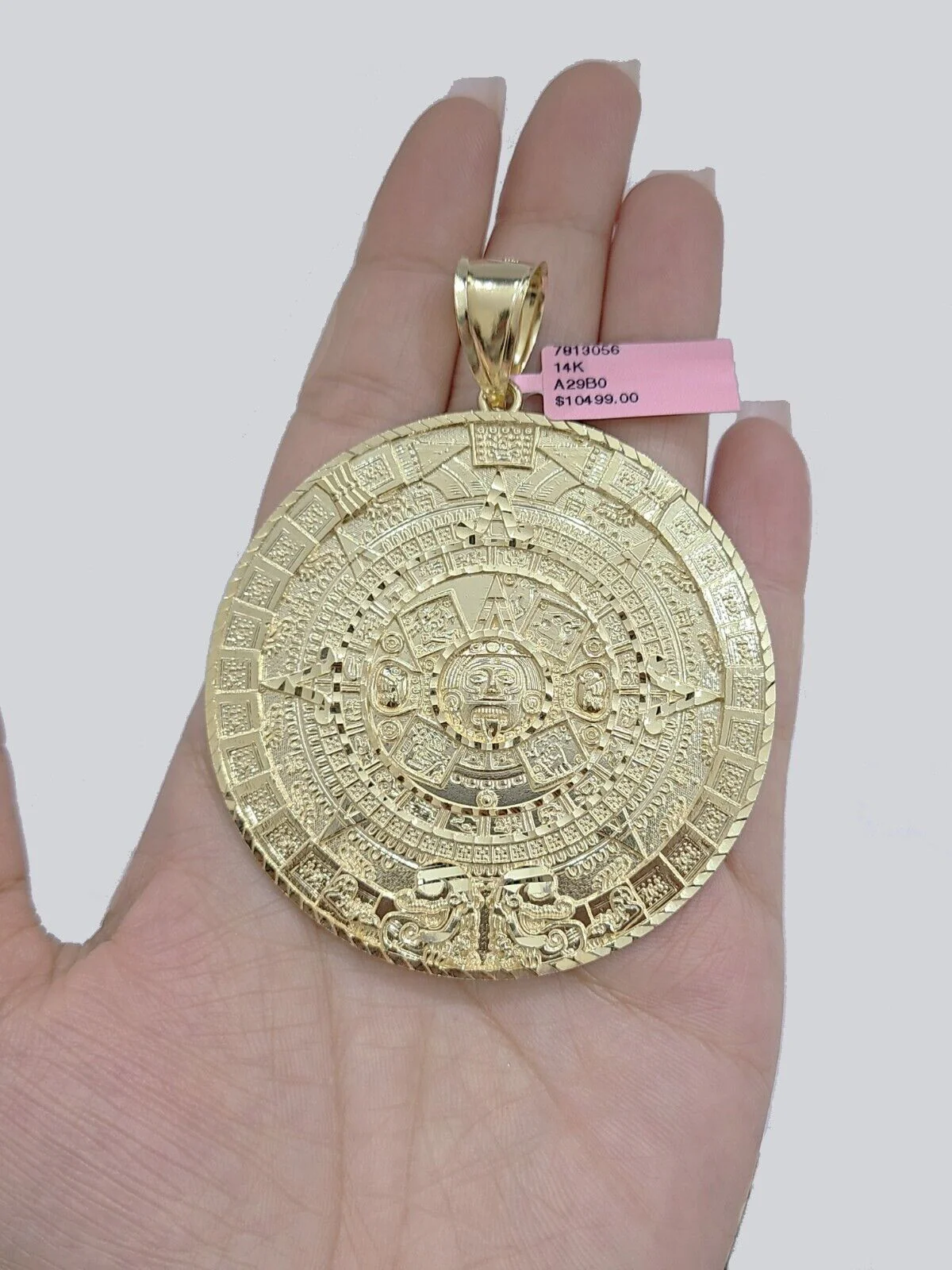 Real 14K Yellow Gold Aztec Calendar Charm Solid Pendant For Chain 14KT Necklace - Image 18