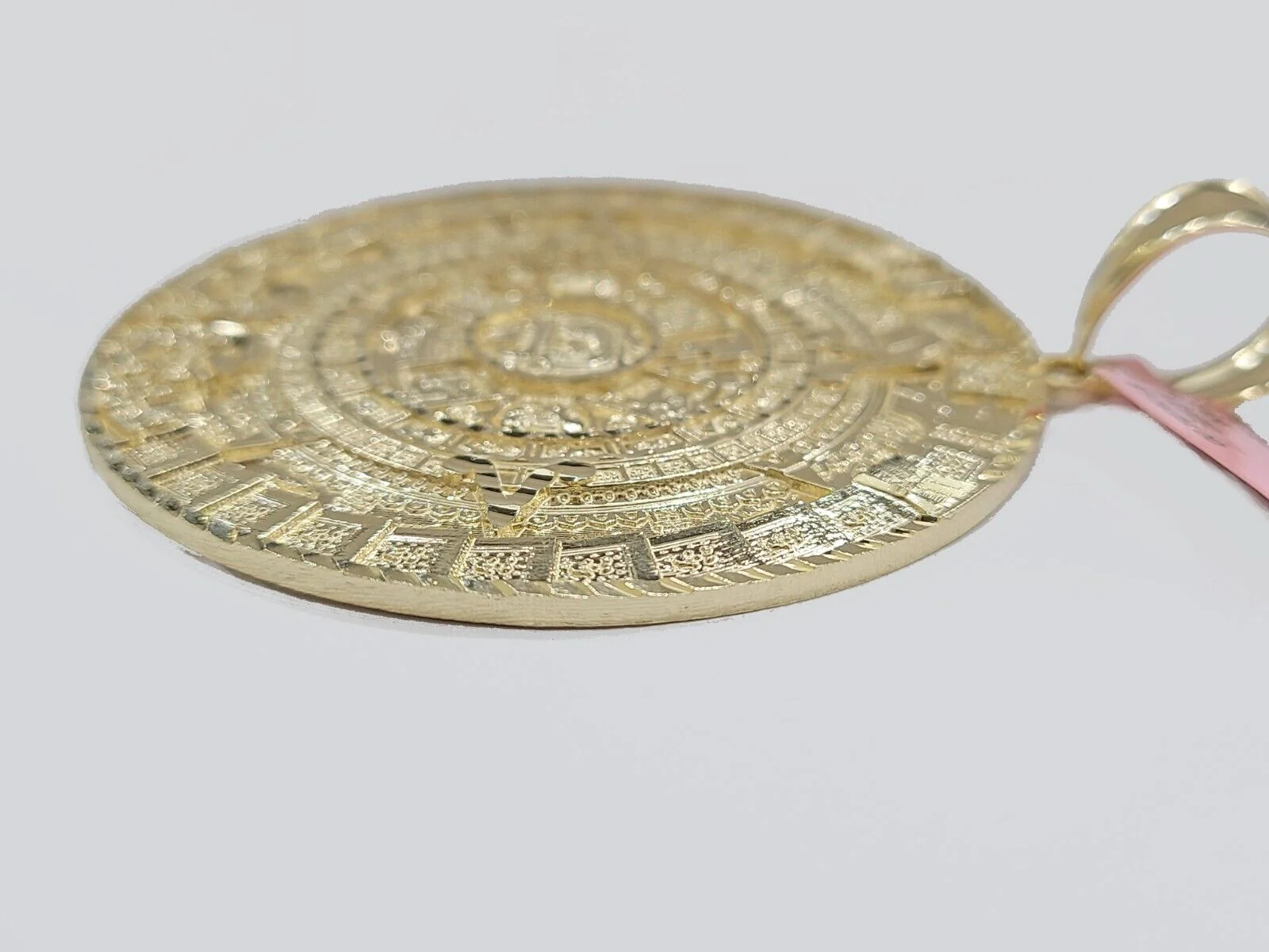 Real 14K Yellow Gold Aztec Calendar Charm Solid Pendant For Chain 14KT Necklace - Image 3