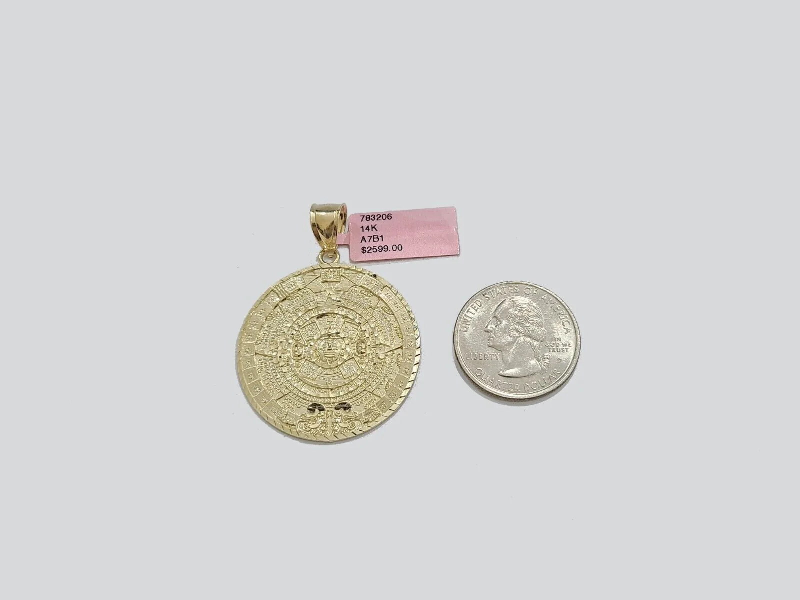 Real 14K Yellow Gold Aztec Calendar Charm Solid Pendant For Chain 14KT Necklace - Image 5