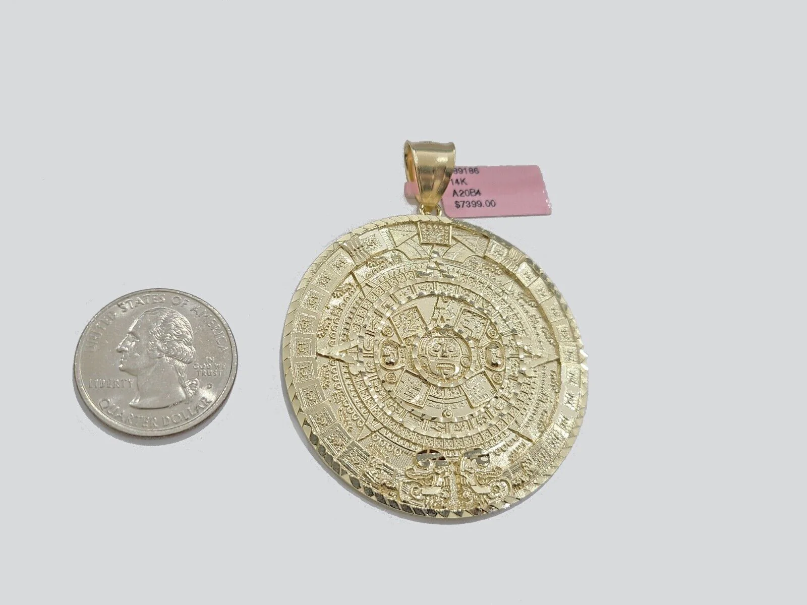 Real 14K Yellow Gold Aztec Calendar Charm Solid Pendant For Chain 14KT Necklace - Image 6