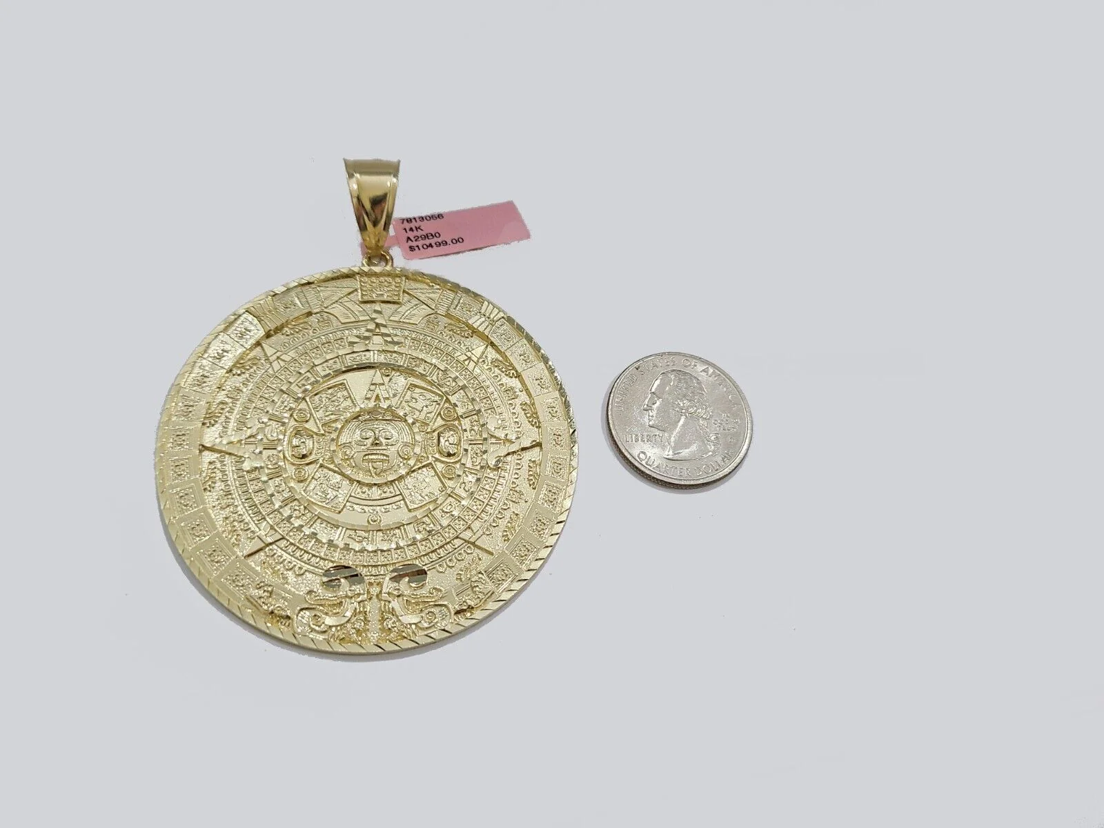 Real 14K Yellow Gold Aztec Calendar Charm Solid Pendant For Chain 14KT Necklace - Image 7