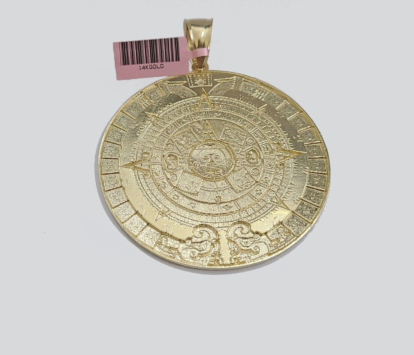 Real 14K Yellow Gold Aztec Calendar Charm Solid Pendant For Chain 14KT Necklace - Image 8