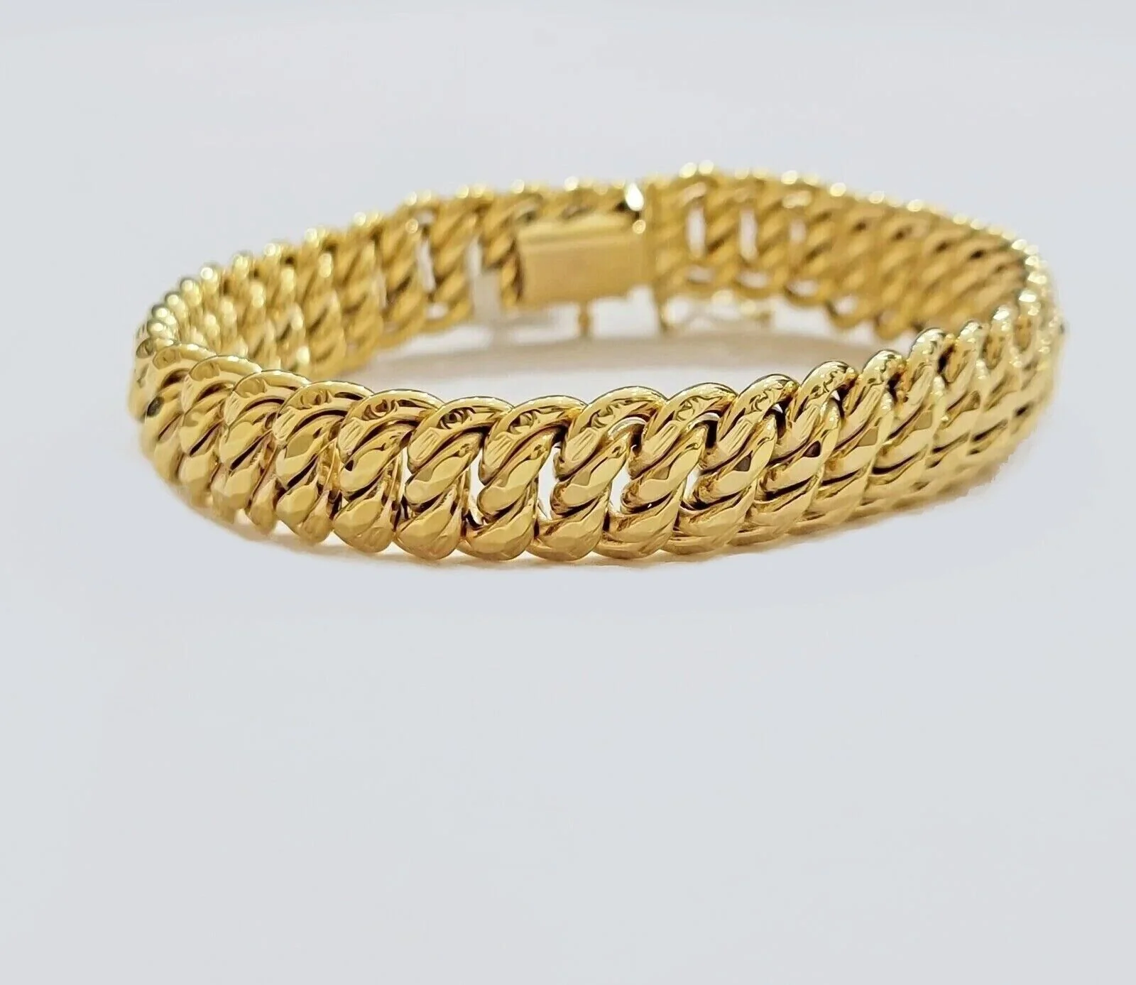 Real 14k Yellow Gold Bracelet 13mm 8 Inch Flat Byzantine Box Clasp Men Women - Image 2