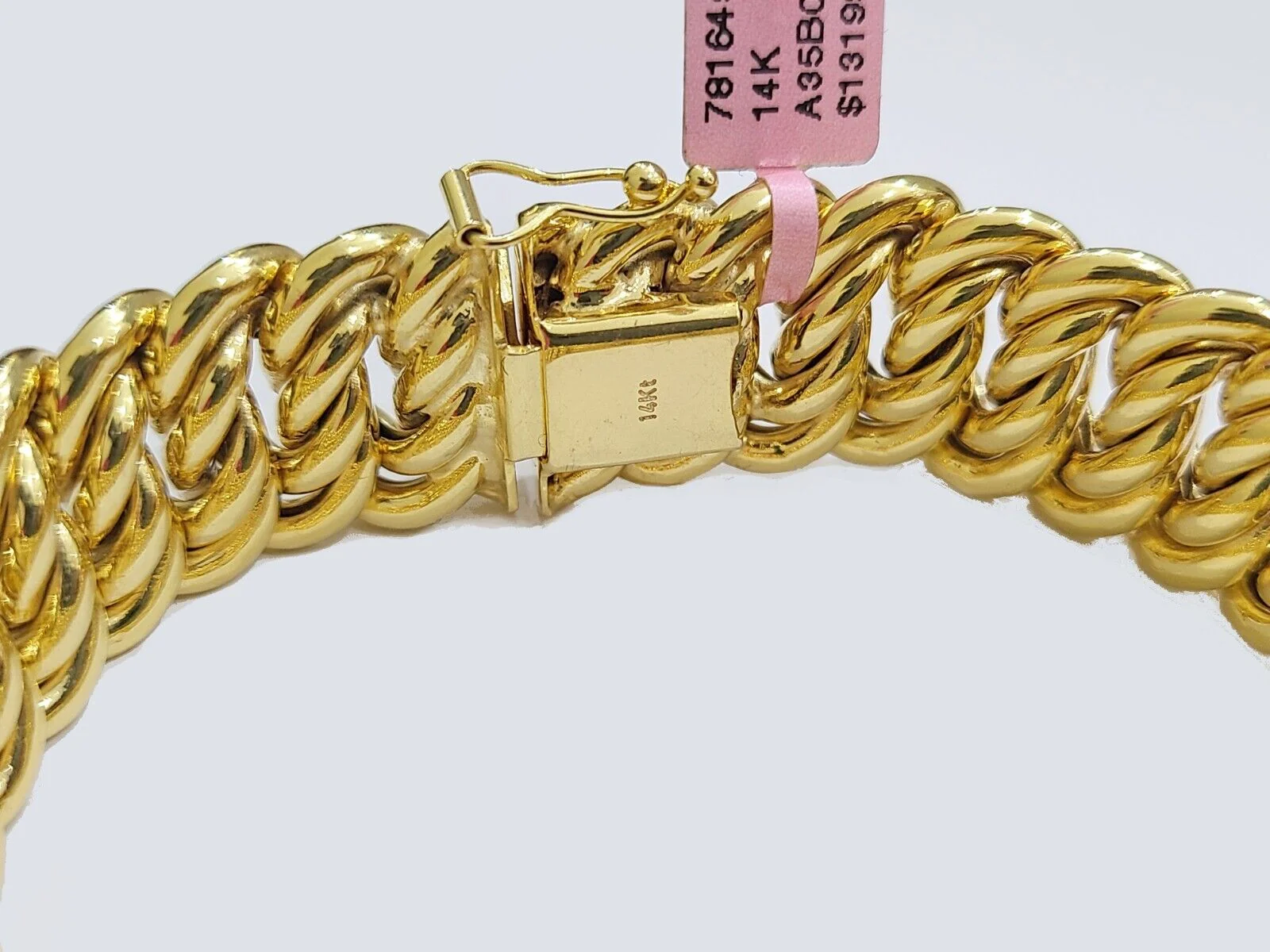 Real 14k Yellow Gold Bracelet 13mm 8 Inch Flat Byzantine Box Clasp Men Women - Image 5