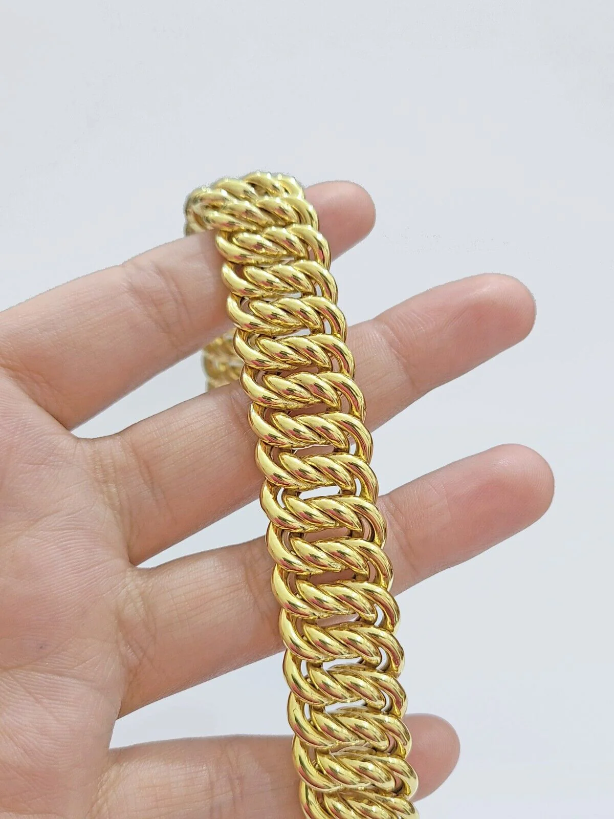 Real 14k Yellow Gold Bracelet 13mm 8 Inch Flat Byzantine Box Clasp Men Women - Image 6
