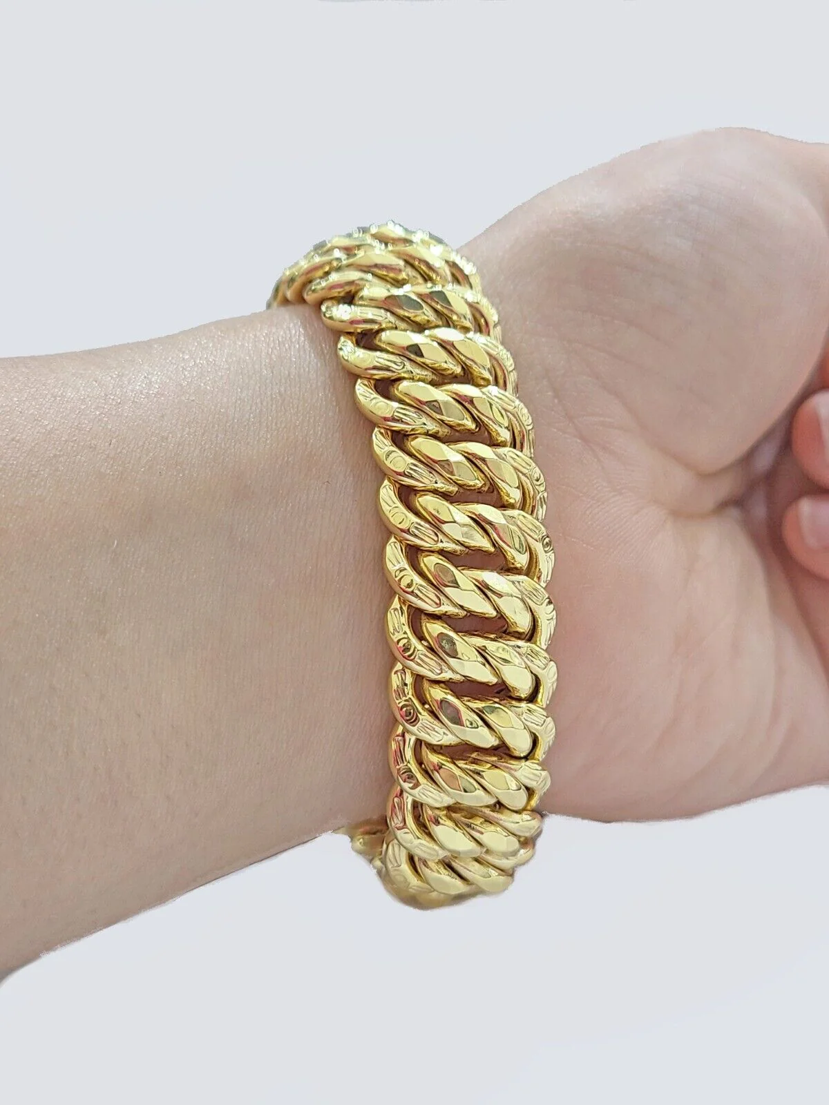Real 14k Yellow Gold Bracelet 13mm 8 Inch Flat Byzantine Box Clasp Men Women - Image 8