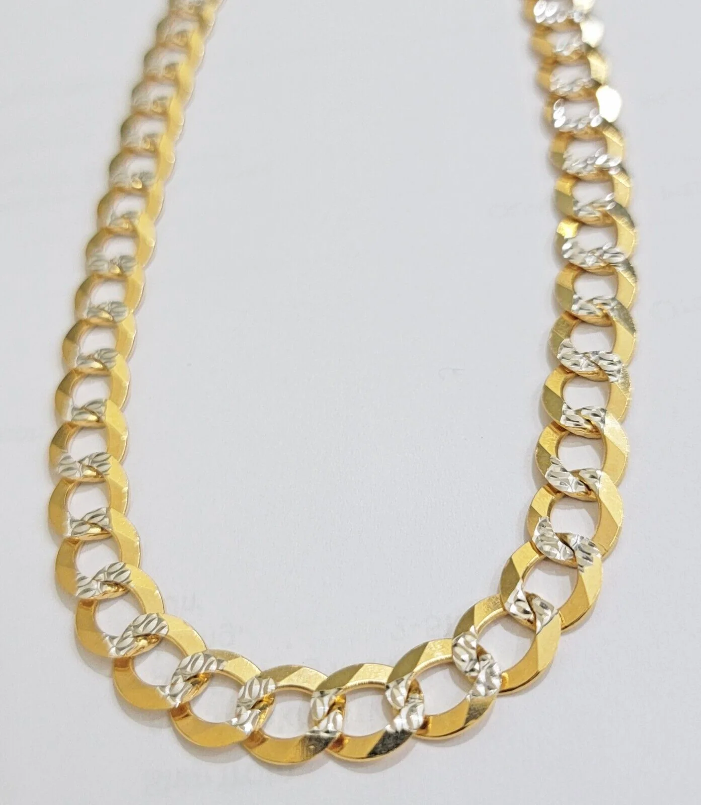 Real 14k Yellow Gold Chain Necklace Two-tone Cuban Curb Link 9.5mm 20 inch SOLID - Image 4