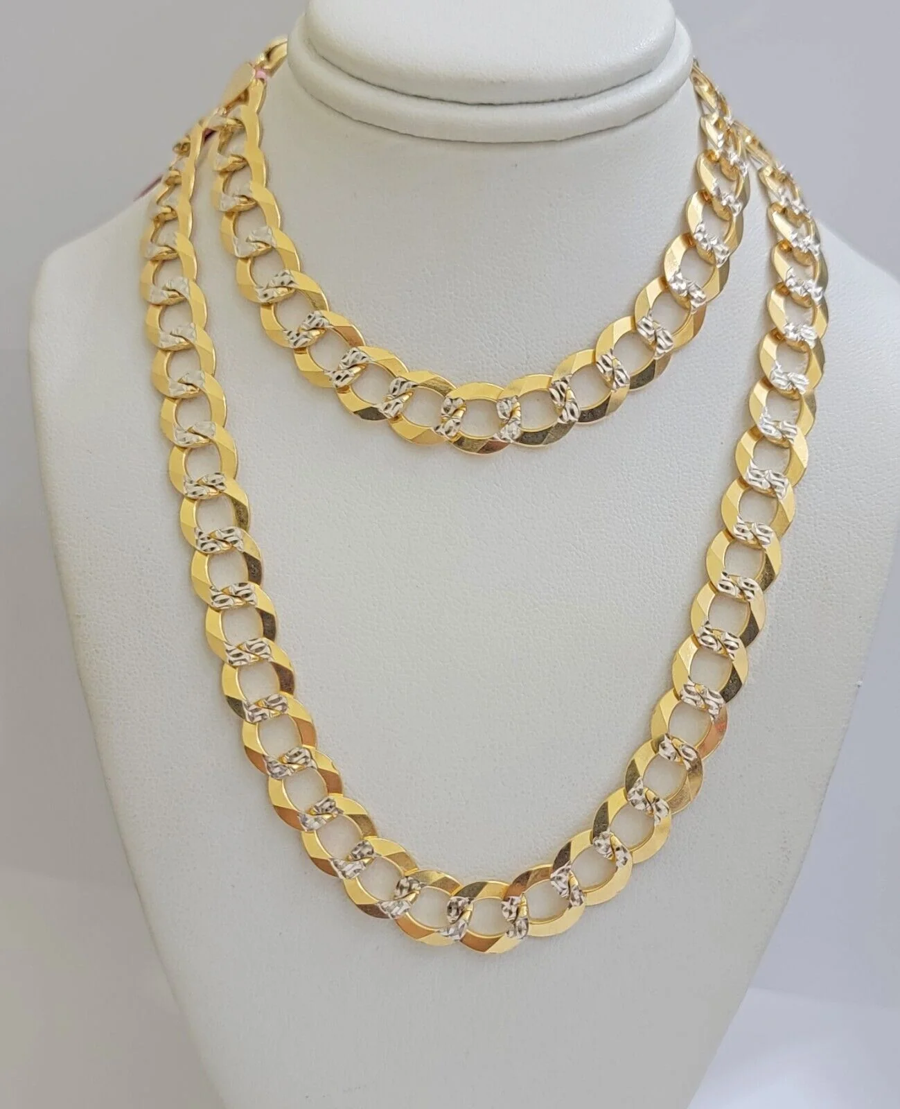 Real 14k Yellow Gold Chain Necklace Two-tone Cuban Curb Link 9.5mm 22 inch SOLID - Image 7