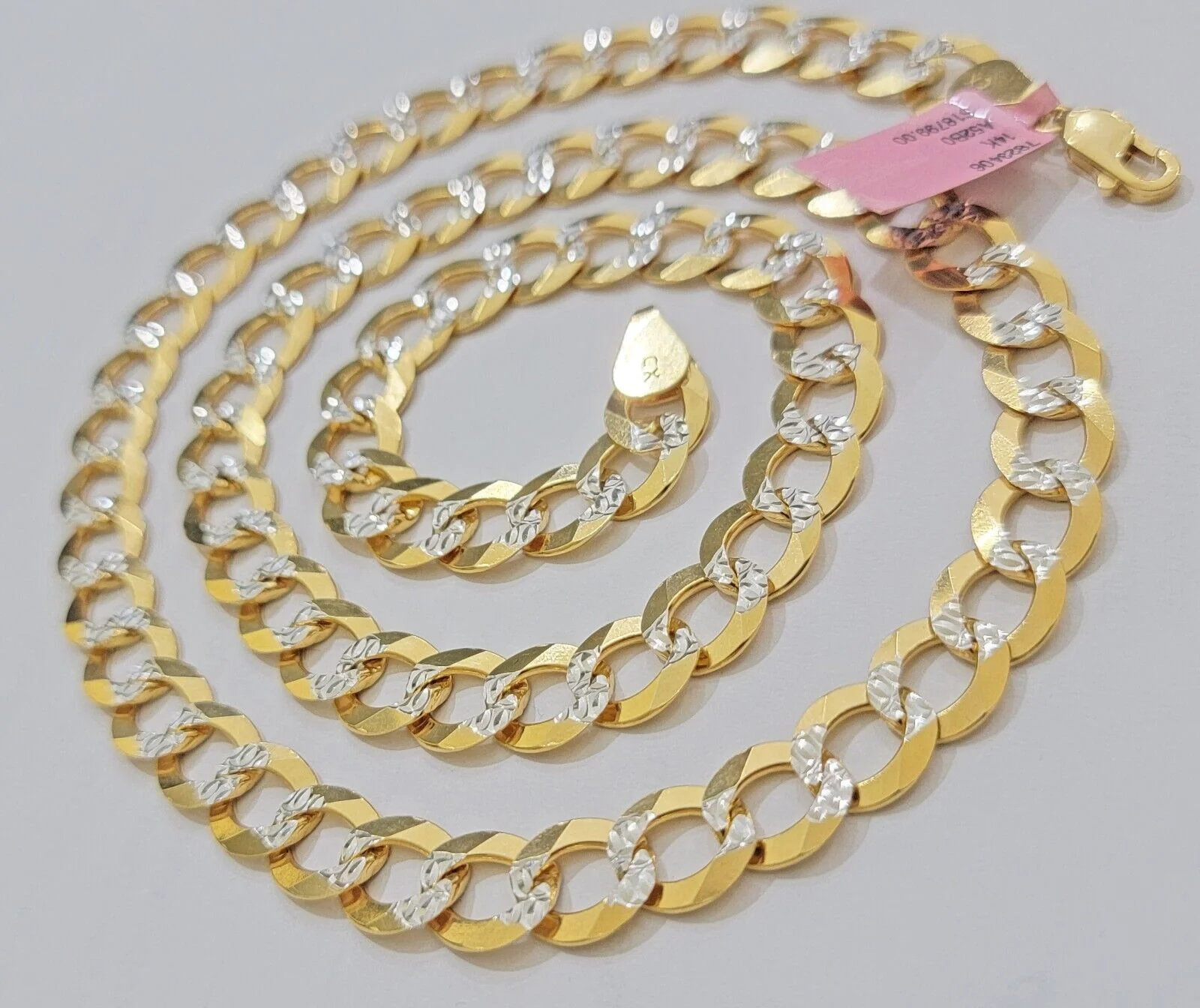 Real 14k Yellow Gold Chain Necklace Two-tone Cuban Curb Link 9.5mm 24 inch SOLID - Image 5
