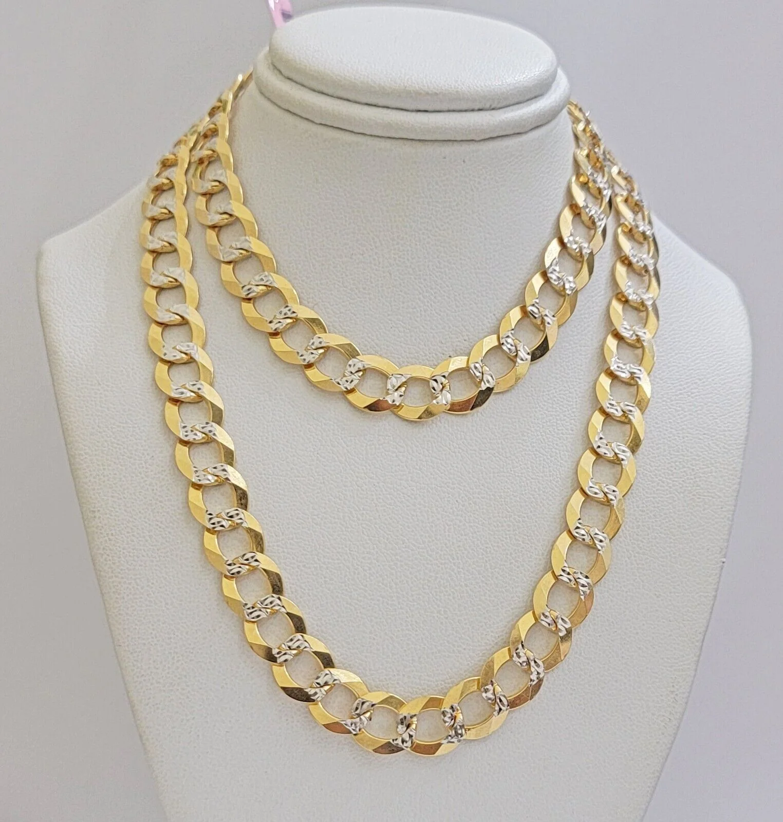 Real 14k Yellow Gold Chain Necklace Two-tone Cuban Curb Link 9.5mm 26 inch SOLID - Image 8