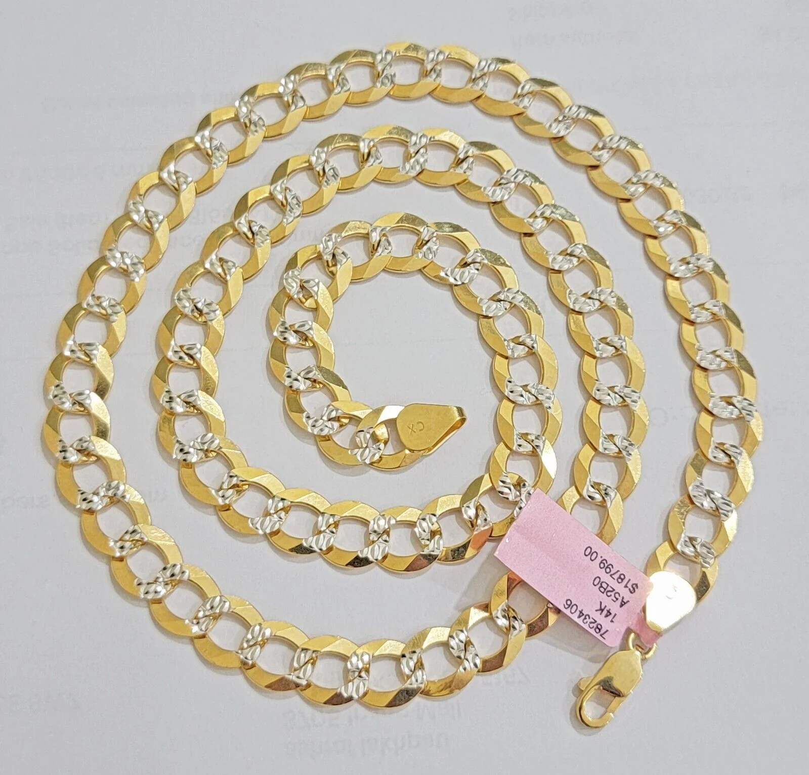 Real 14k Yellow Gold Chain Necklace Two-tone Cuban Curb Link 9.5mm 28 inch SOLID - Image 4