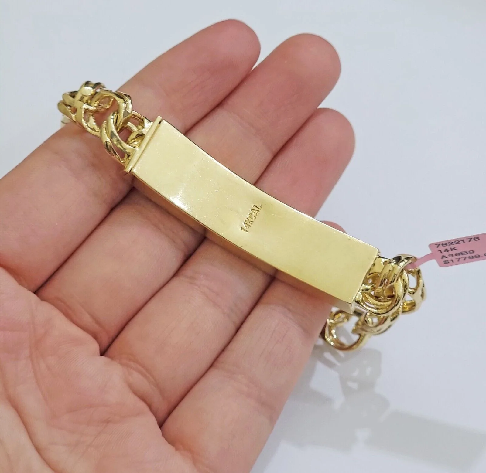 Real 14k Yellow Gold Chino Bracelet 8.5 Inch Men's Name Plate ID Link Solid Oro - Image 9