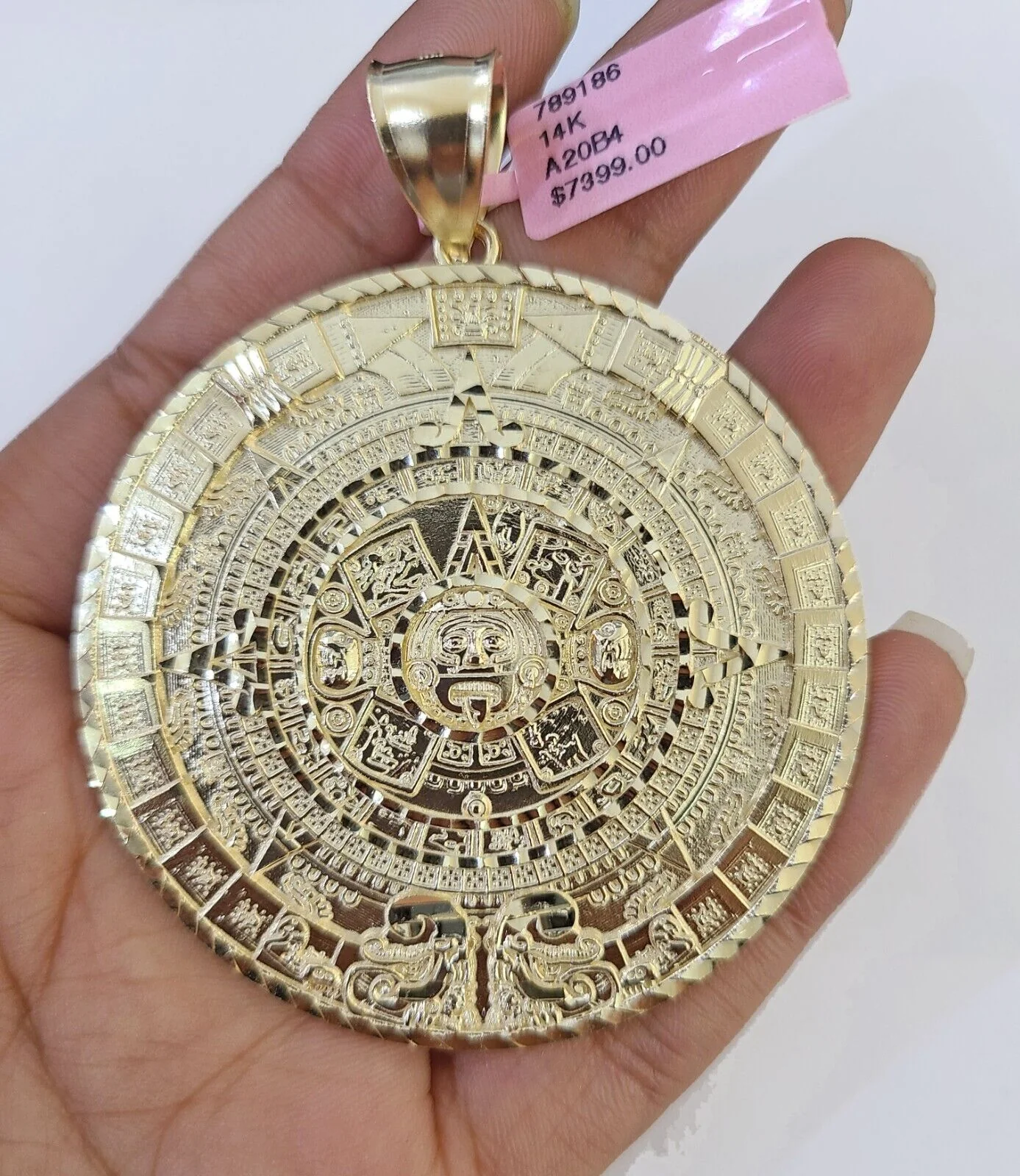 Real 14k Yellow Gold Circular Mayan Calendar / Pendant Charm 2.5 inches 14kt - Image 2
