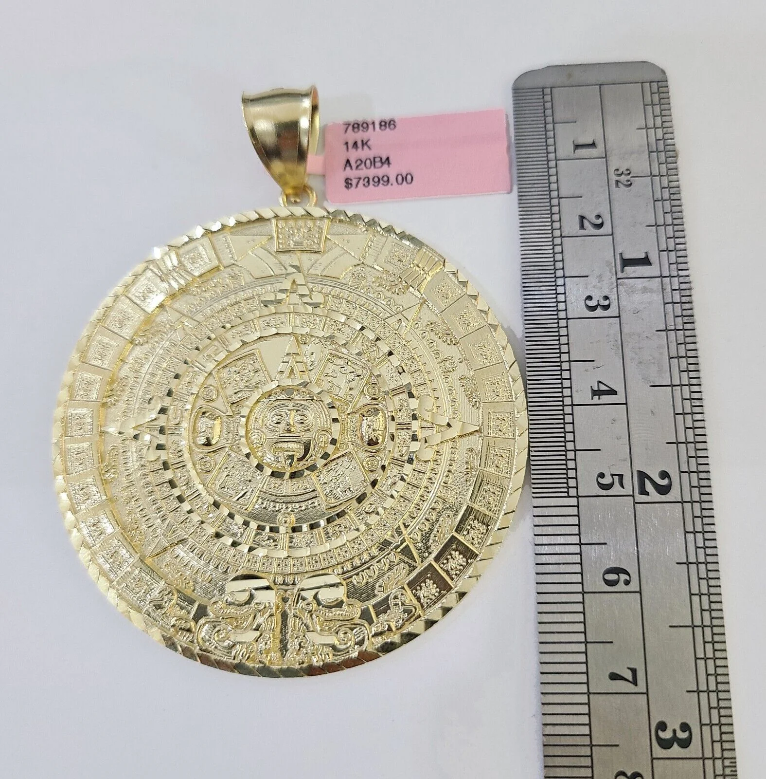 Real 14k Yellow Gold Circular Mayan Calendar / Pendant Charm 2.5 inches 14kt - Image 3