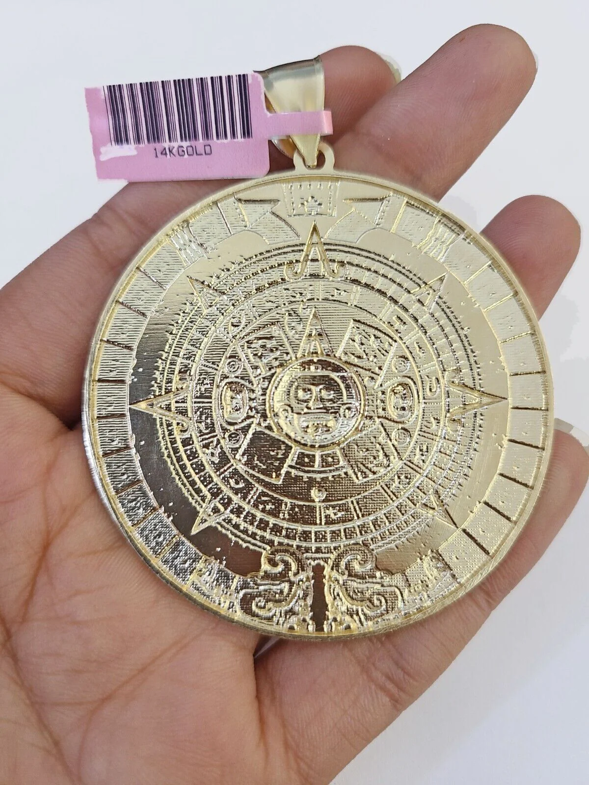Real 14k Yellow Gold Circular Mayan Calendar / Pendant Charm 2.5 inches 14kt - Image 4