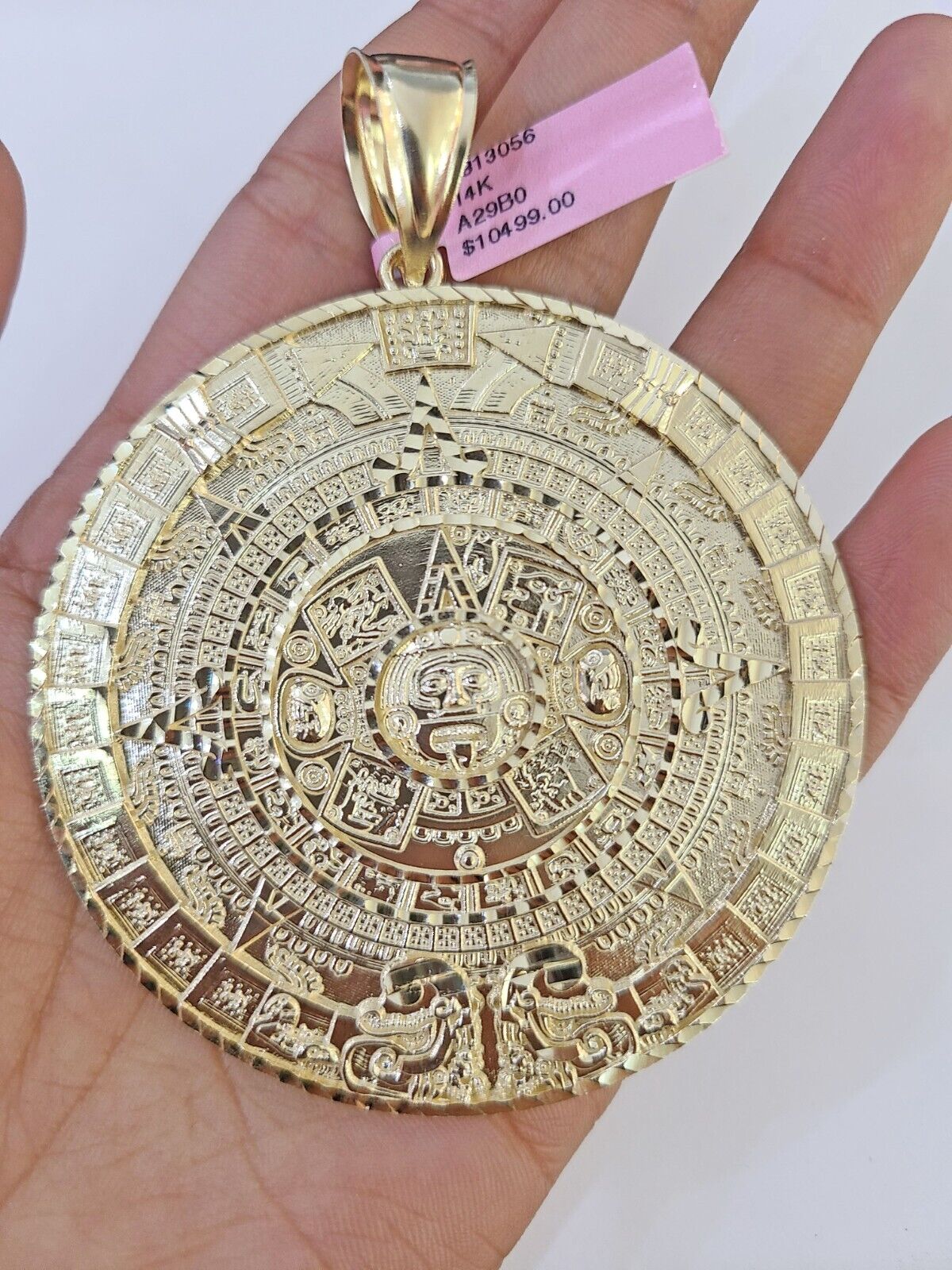 Real 14k Yellow Gold Circular Mayan Calendar / Pendant Charm 3 inches 14kt - Image 2