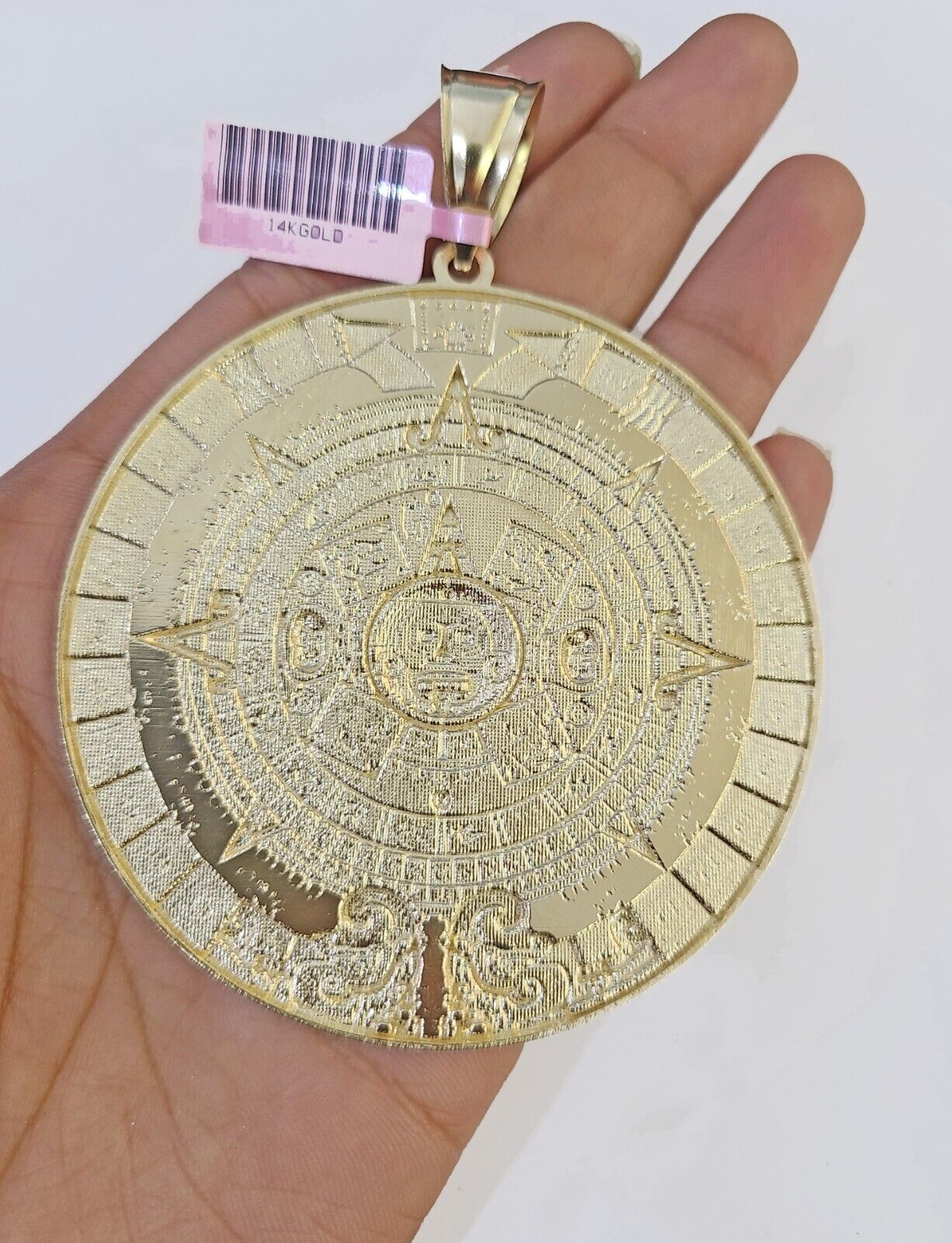 Real 14k Yellow Gold Circular Mayan Calendar / Pendant Charm 3 inches 14kt - Image 4