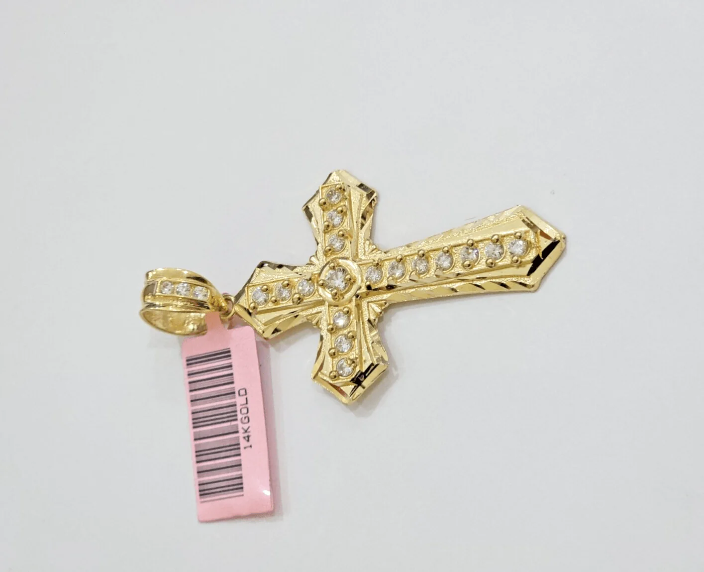 Real 14k Yellow Gold Cross Charm Pendant 2 Inch Diamond Cuts CZ Charm For Chains - Image 2