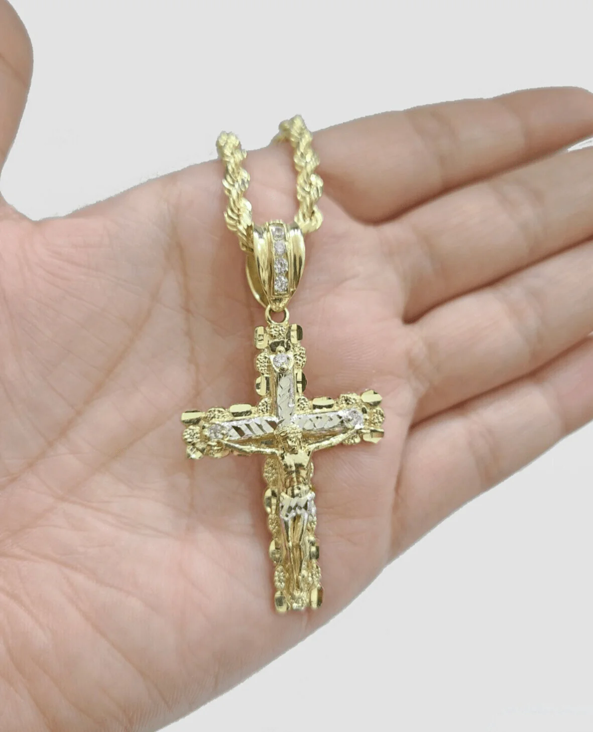 Real 14k Yellow Gold Cross Charm Rope Chain 4mm 24'' Necklace Pendant 14kt Jesus - Image 5