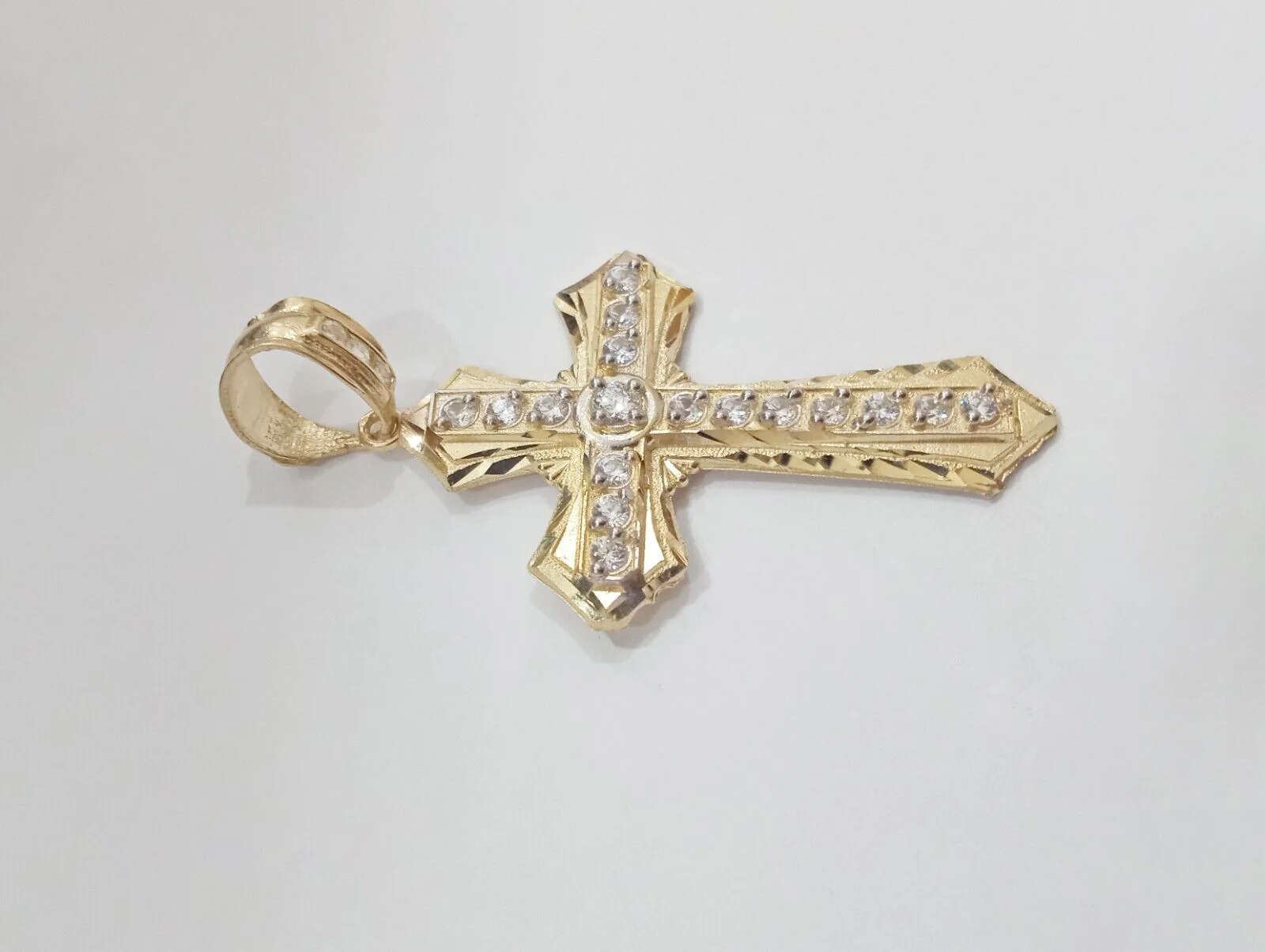 Real 14k Yellow Gold Diamond Cut Cross Charm Pendant 2" - Image 6