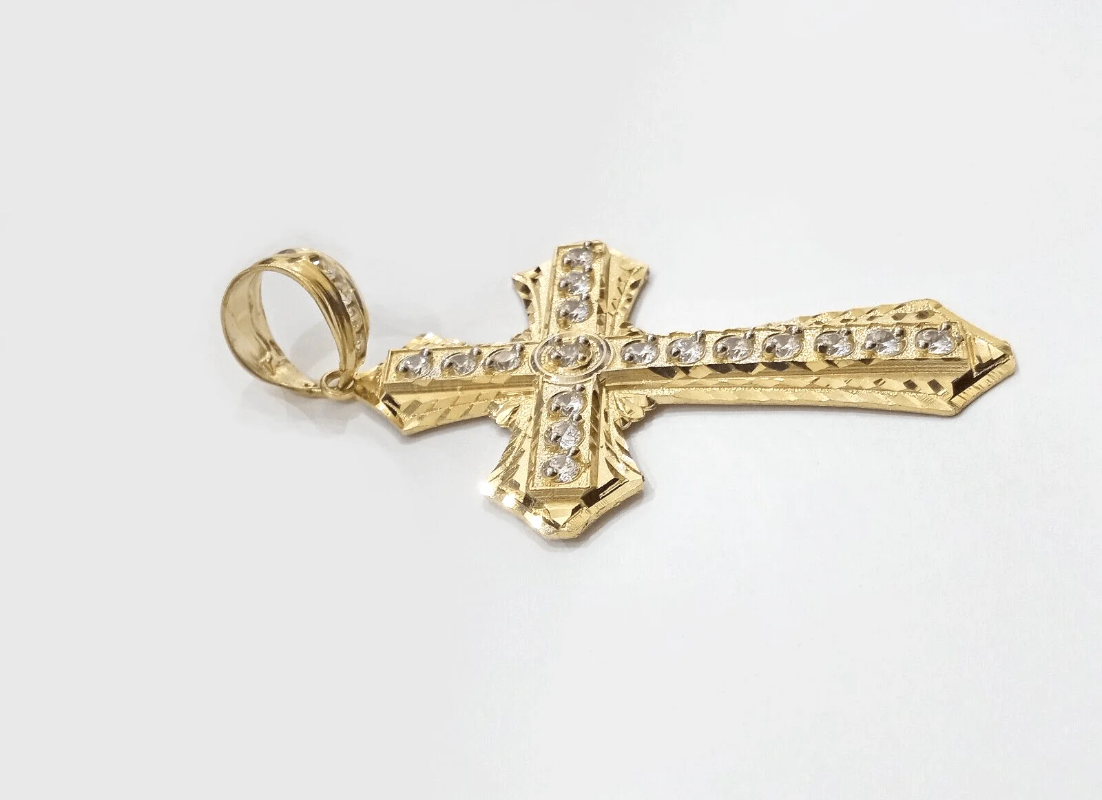 Real 14k Yellow Gold Diamond Cut Cross Charm Pendant For Mens 14kt Cross, New - Image 3
