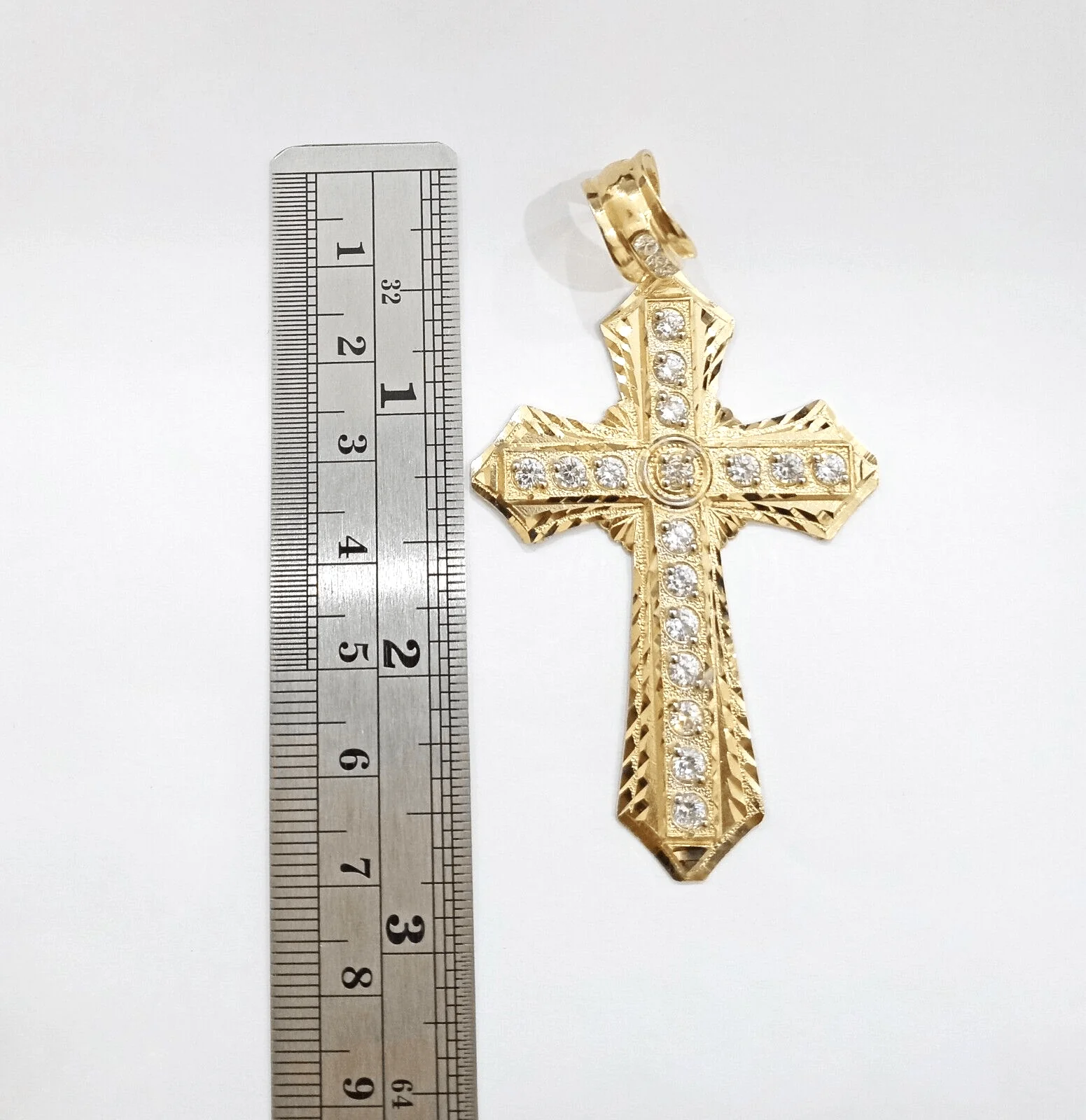Real 14k Yellow Gold Diamond Cut Cross Charm Pendant For Mens 14kt Cross, New - Image 5