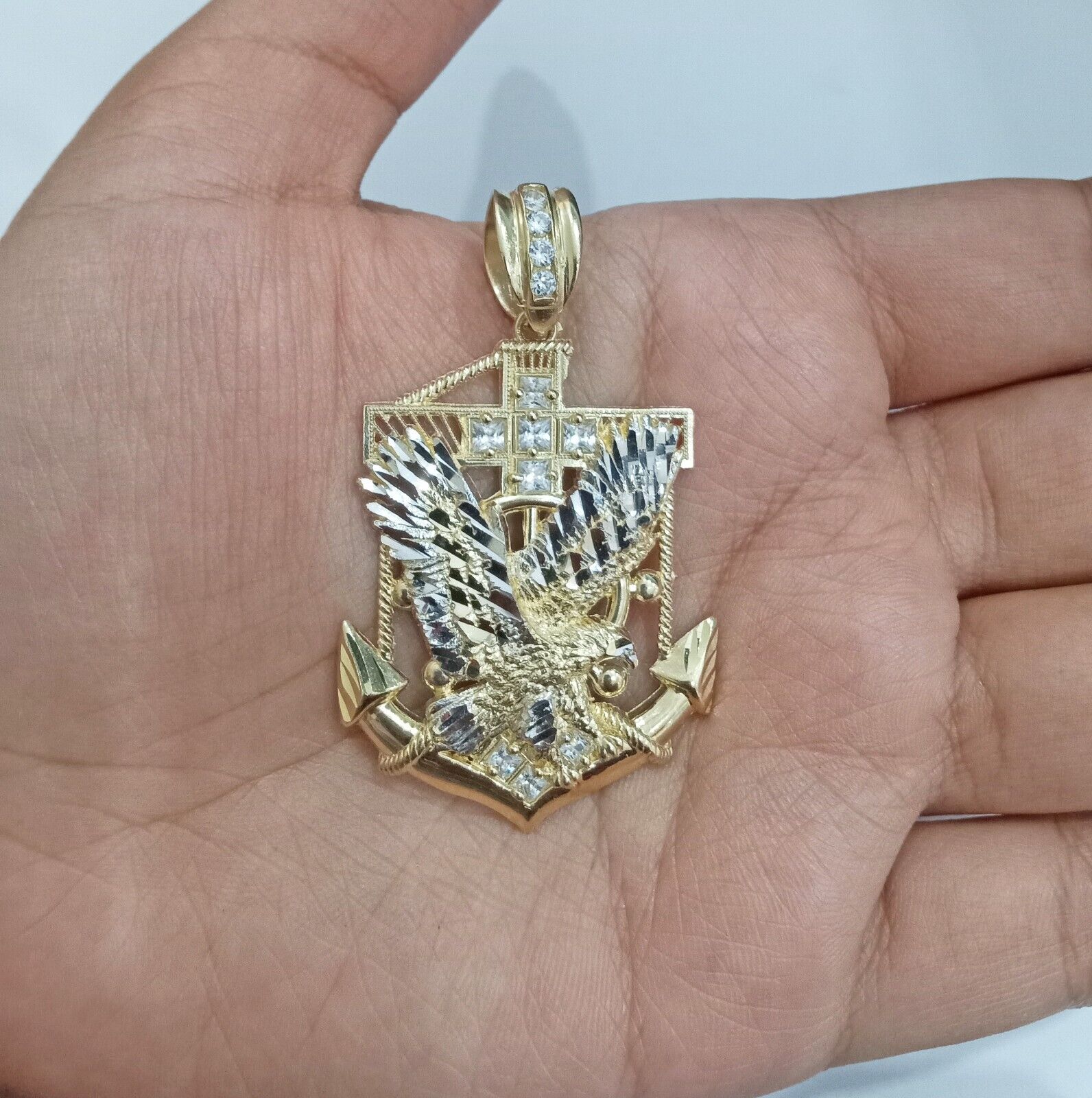 Real 14k Yellow Gold Eagle Anchor Charm Pendant 14kt Gold - Image 2