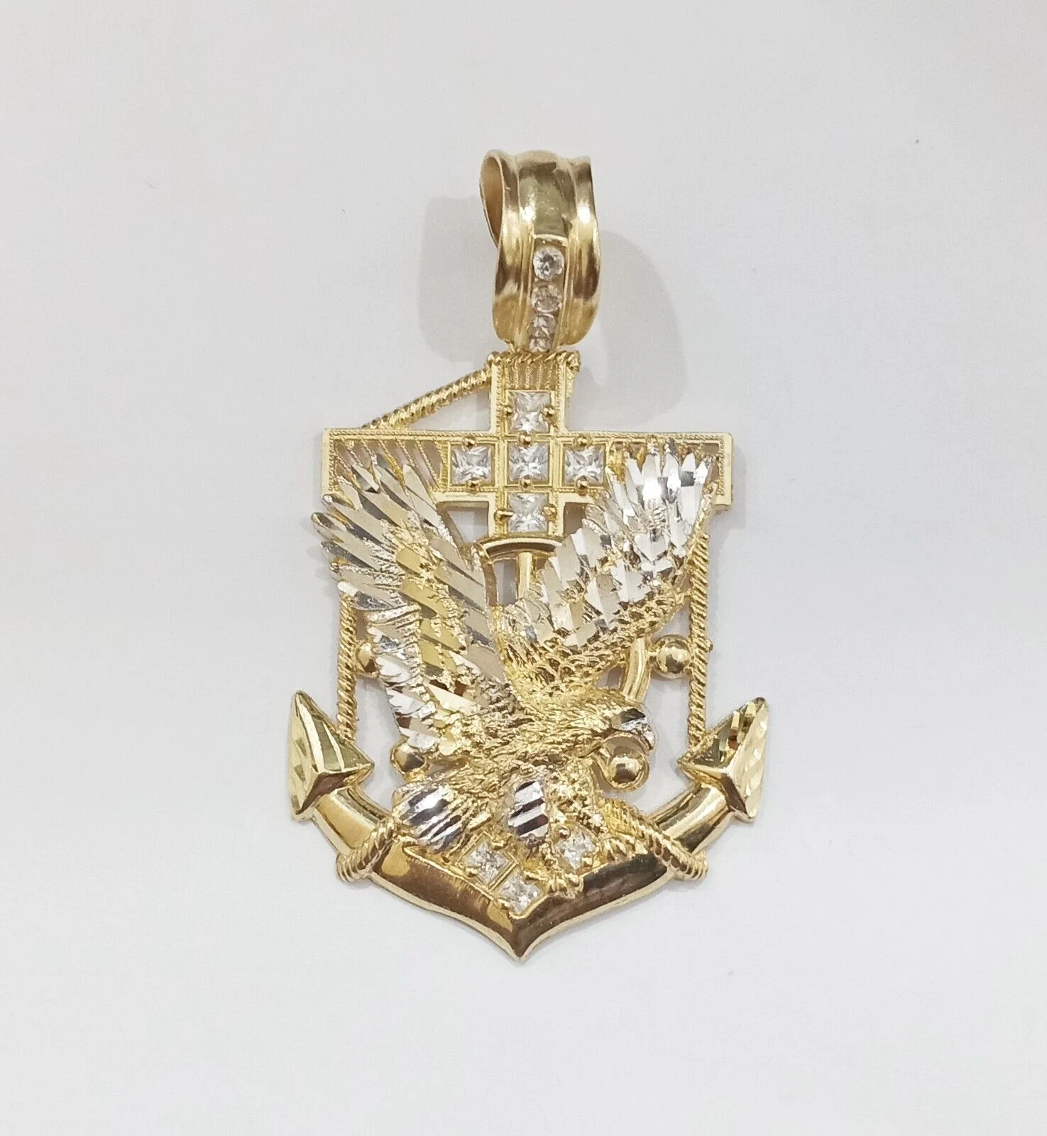 Real 14k Yellow Gold Eagle Anchor Charm Pendant 14kt Gold - Image 3