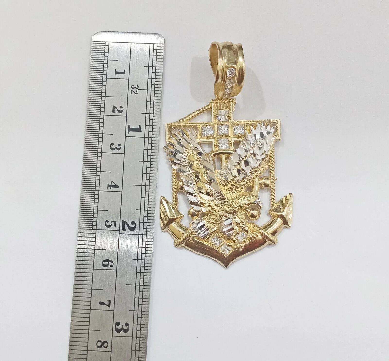 Real 14k Yellow Gold Eagle Anchor Charm Pendant 14kt Gold - Image 4