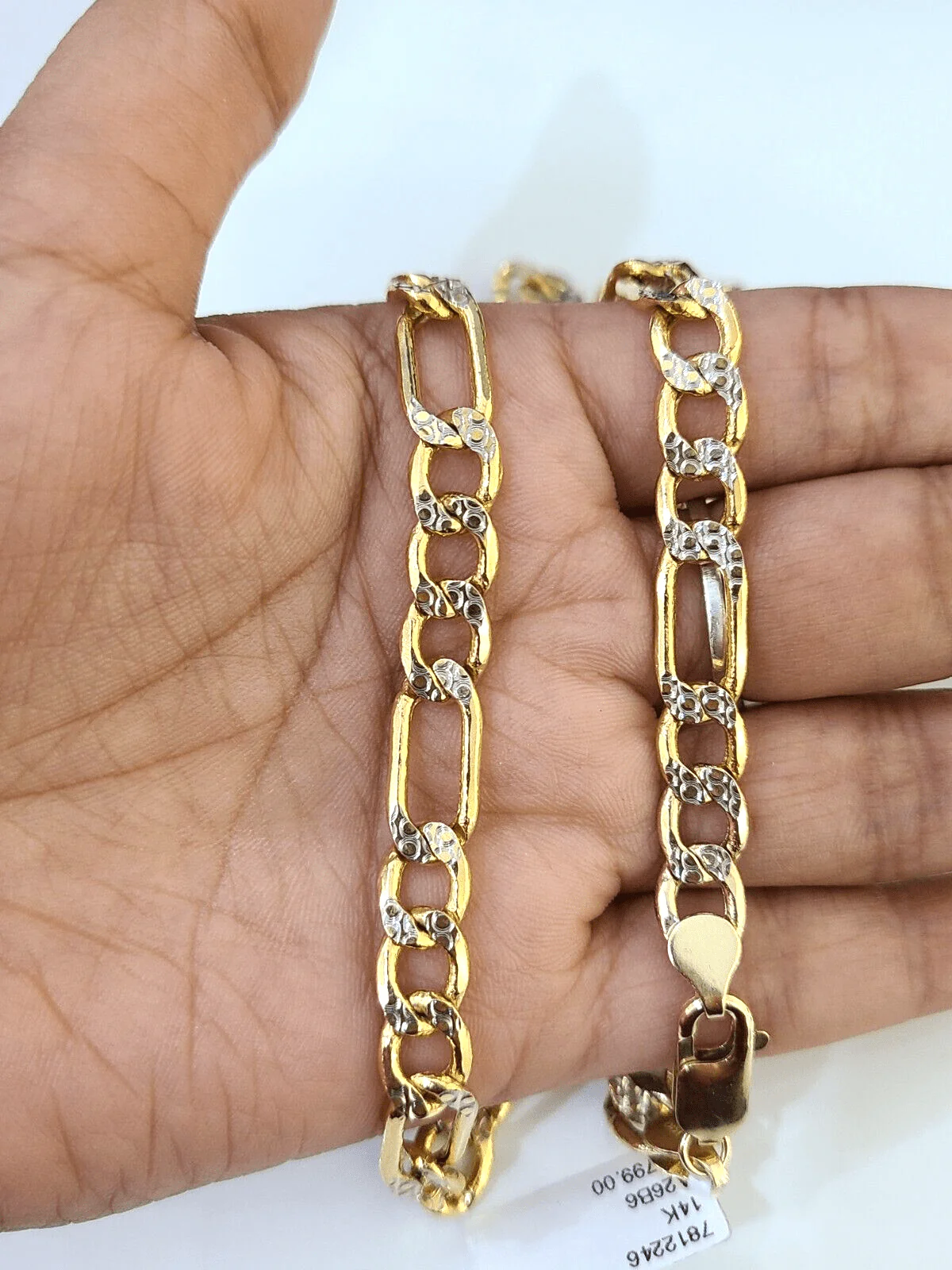 Real 14K Yellow Gold Figaro Link Chain Diamond Cut 8mm 24" Necklace Men's - Image 3