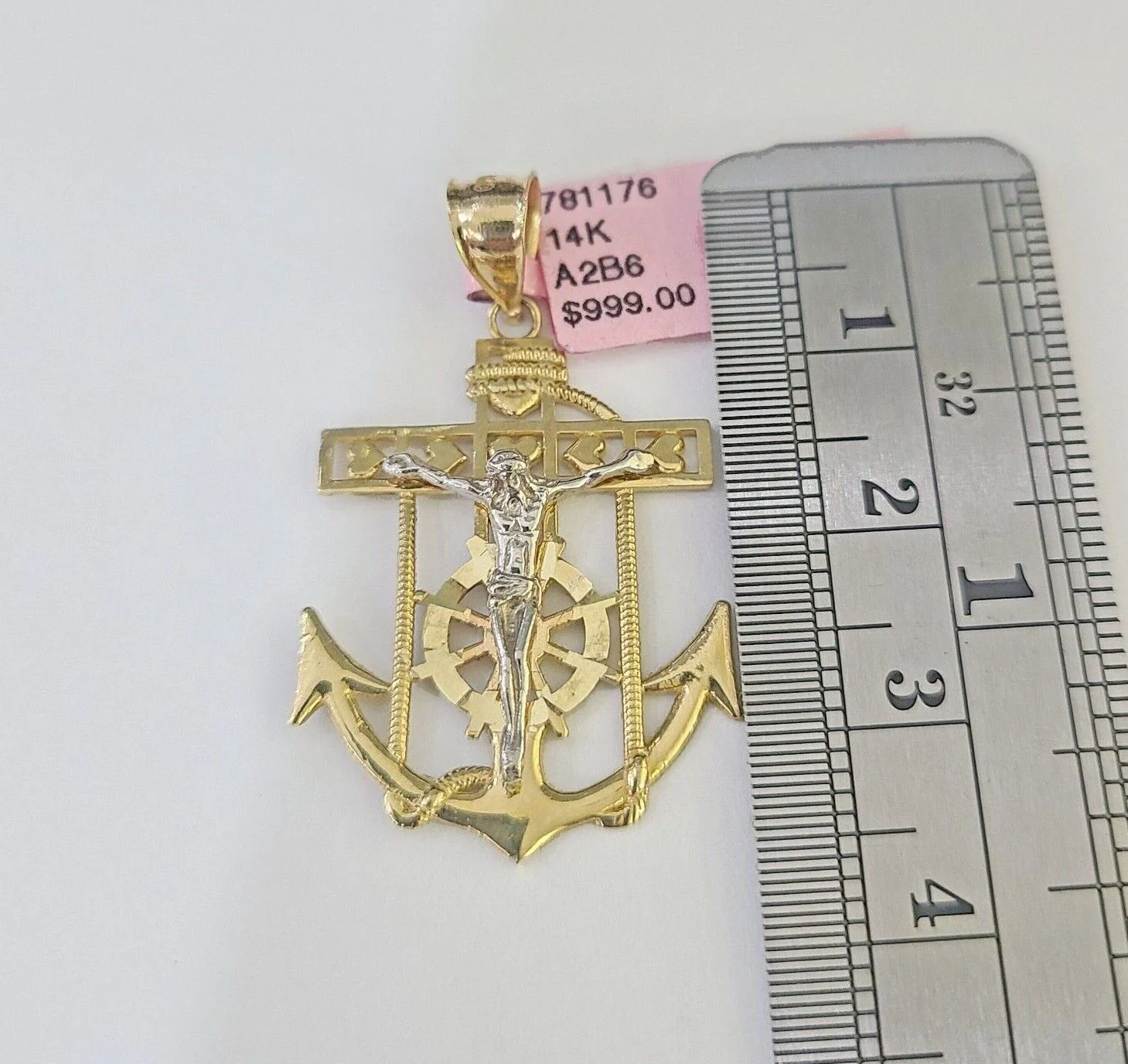 Real 14k Yellow Gold Jesus Anchor Charm Pendant &Miami Cuban Link Chain Necklace - Image 6