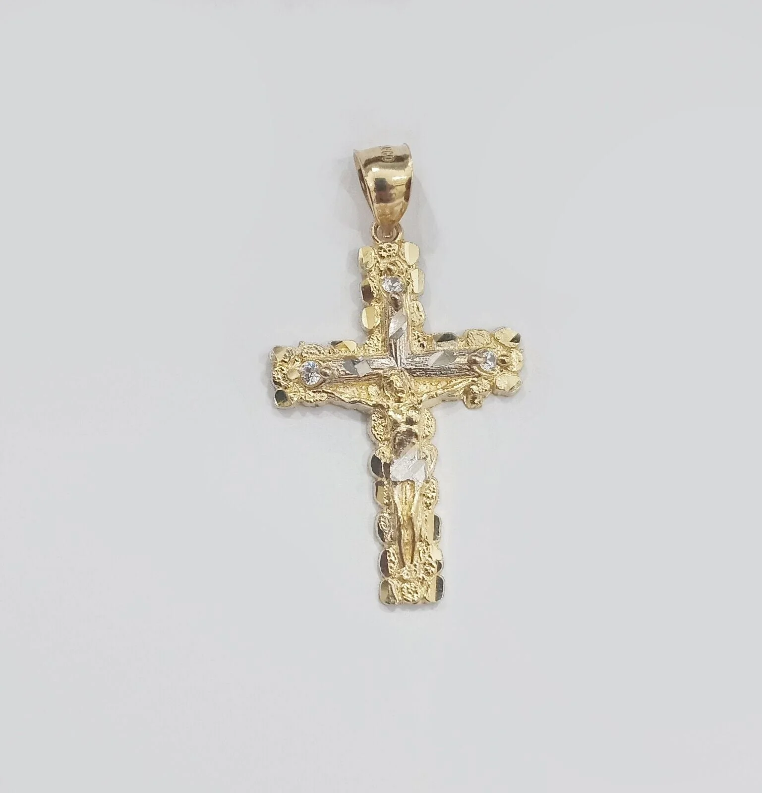 Real 14k Yellow Gold Jesus Crucifix Nugget Cross Charm Pendant 1.5"  inch - Image 3